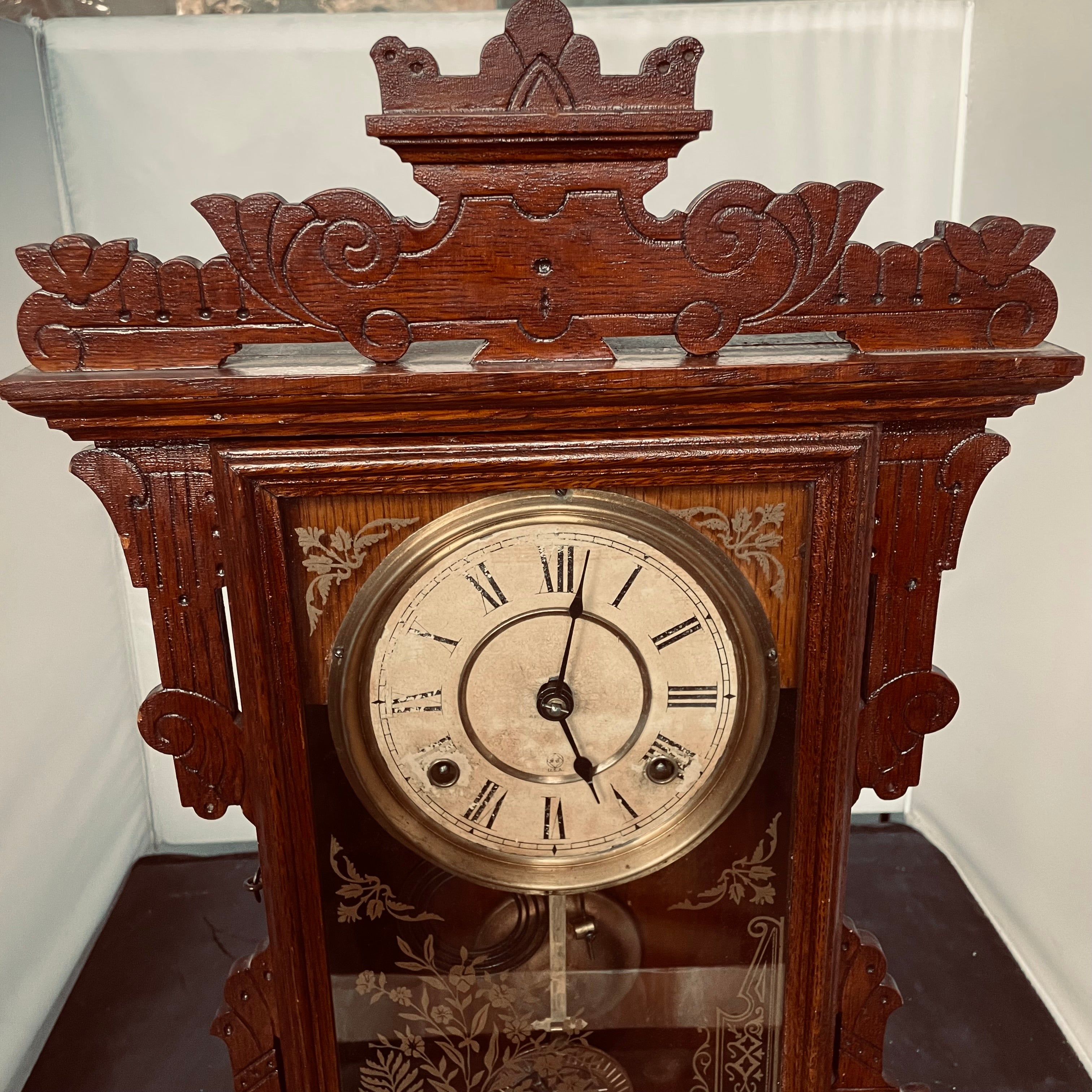 Antique Seth Thomas Parlour/"Kitchen" Carved Wood Clock, 14"x 4.5"x 21"