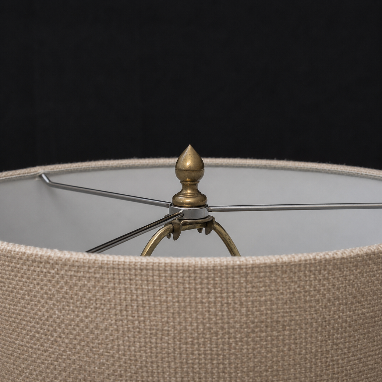Vintage Brass Floor Lamp with Natrual Linen Drum Shade Floor Lamp