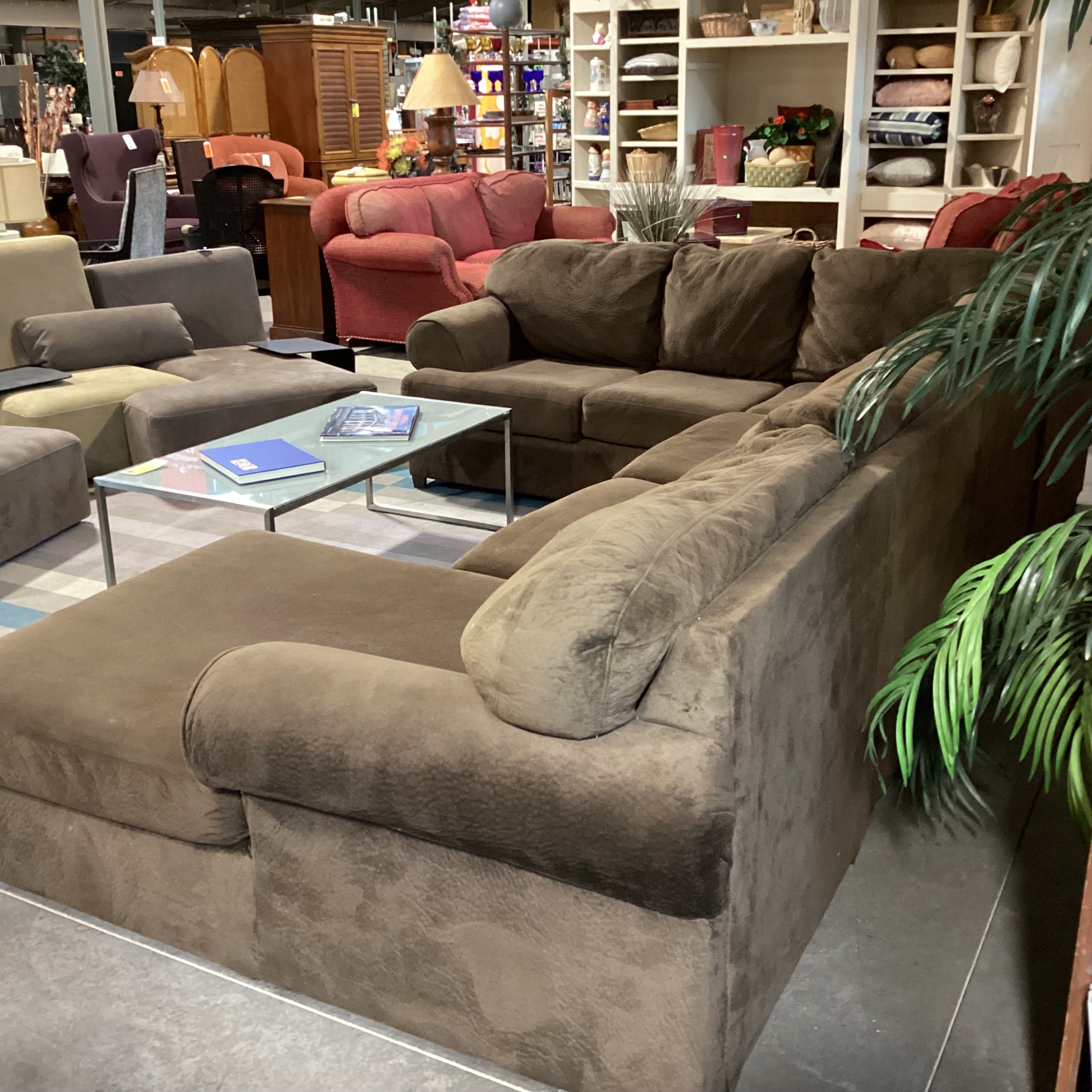 Ashley Furniture Brown Textured Plush 3 Piece with Chaise Sectional