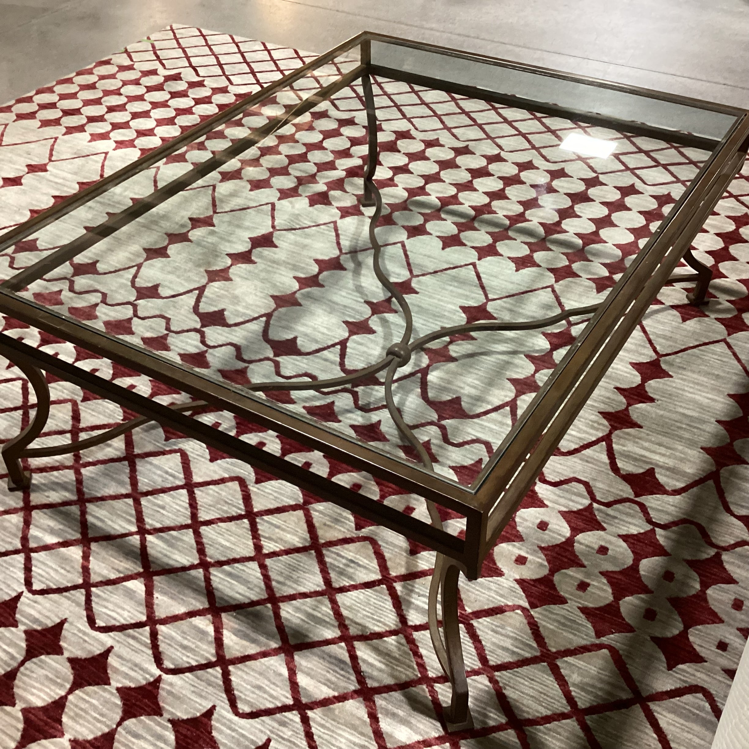 Iron with Trestle & Glass Coffee Table 48"x 36"x 17.5"