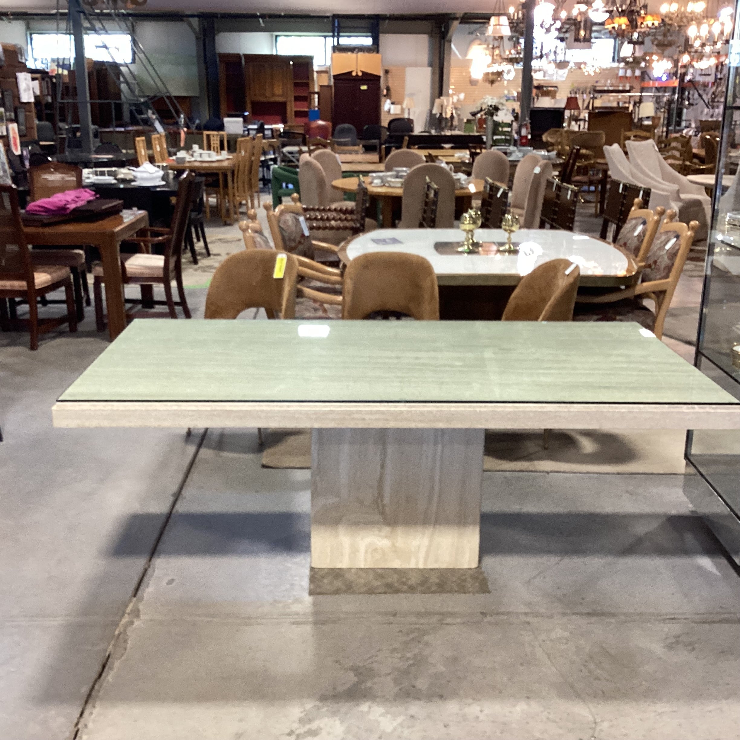 Italian Travertine with Glass Top Dining Table 79"x 39.5"x 30"