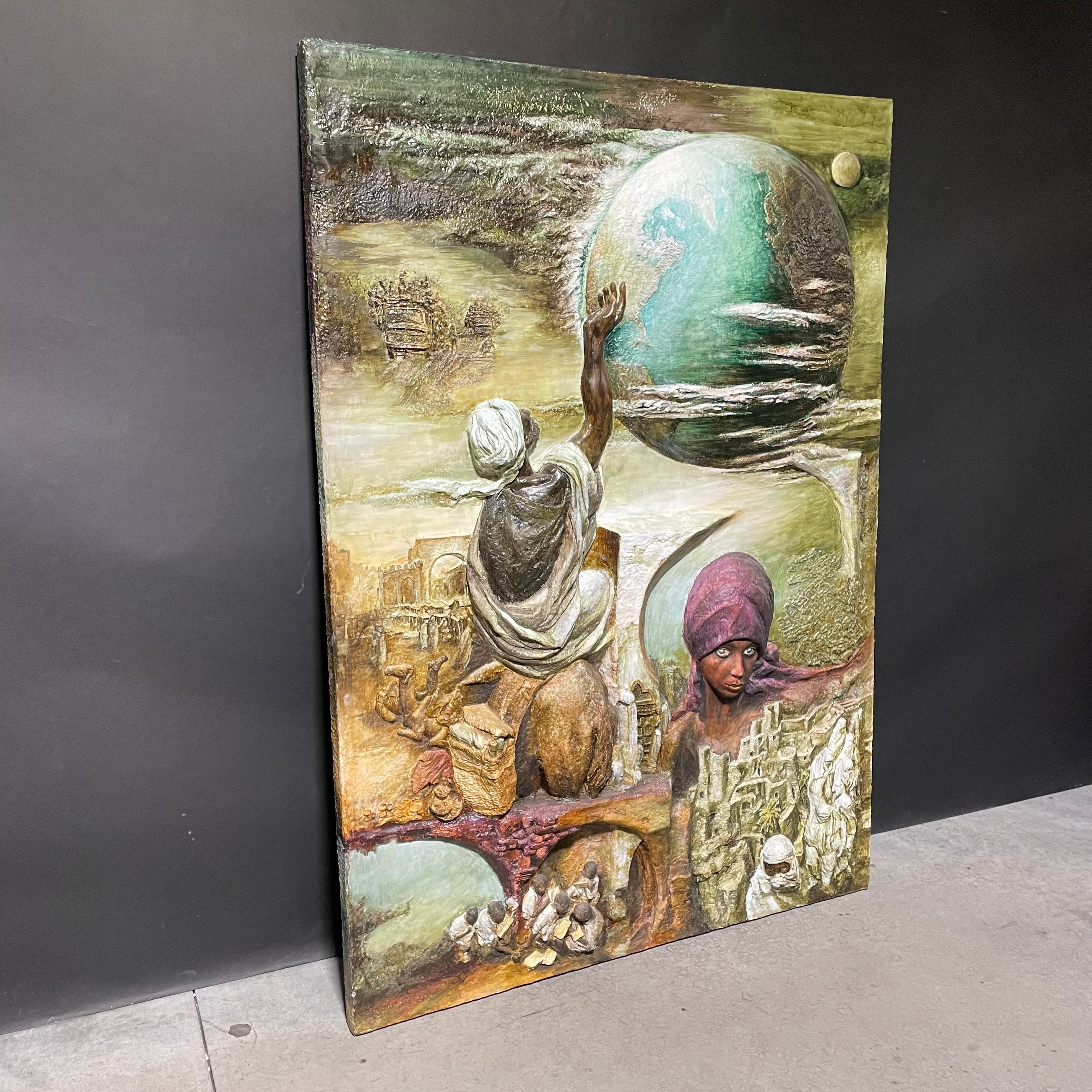 Janusz Obst Signed/ Dated "Another Planet"3D Bas Relief Original 46 1/2" x 66"