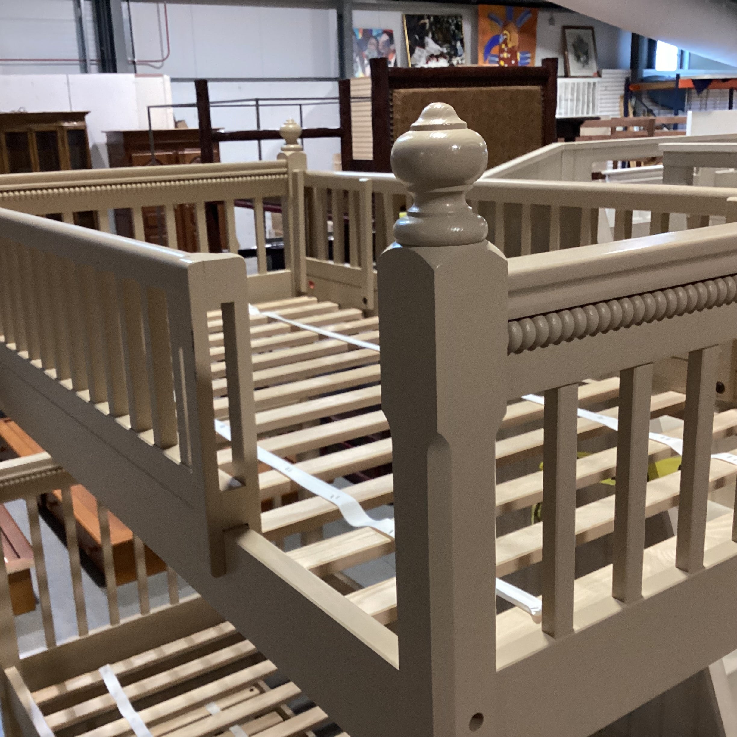 Vermont Tubbs Twin over Twin with Trundle Custom Crafted Sand Finish Carved Wood Bunk Bed Set 44"x 81"x 75"