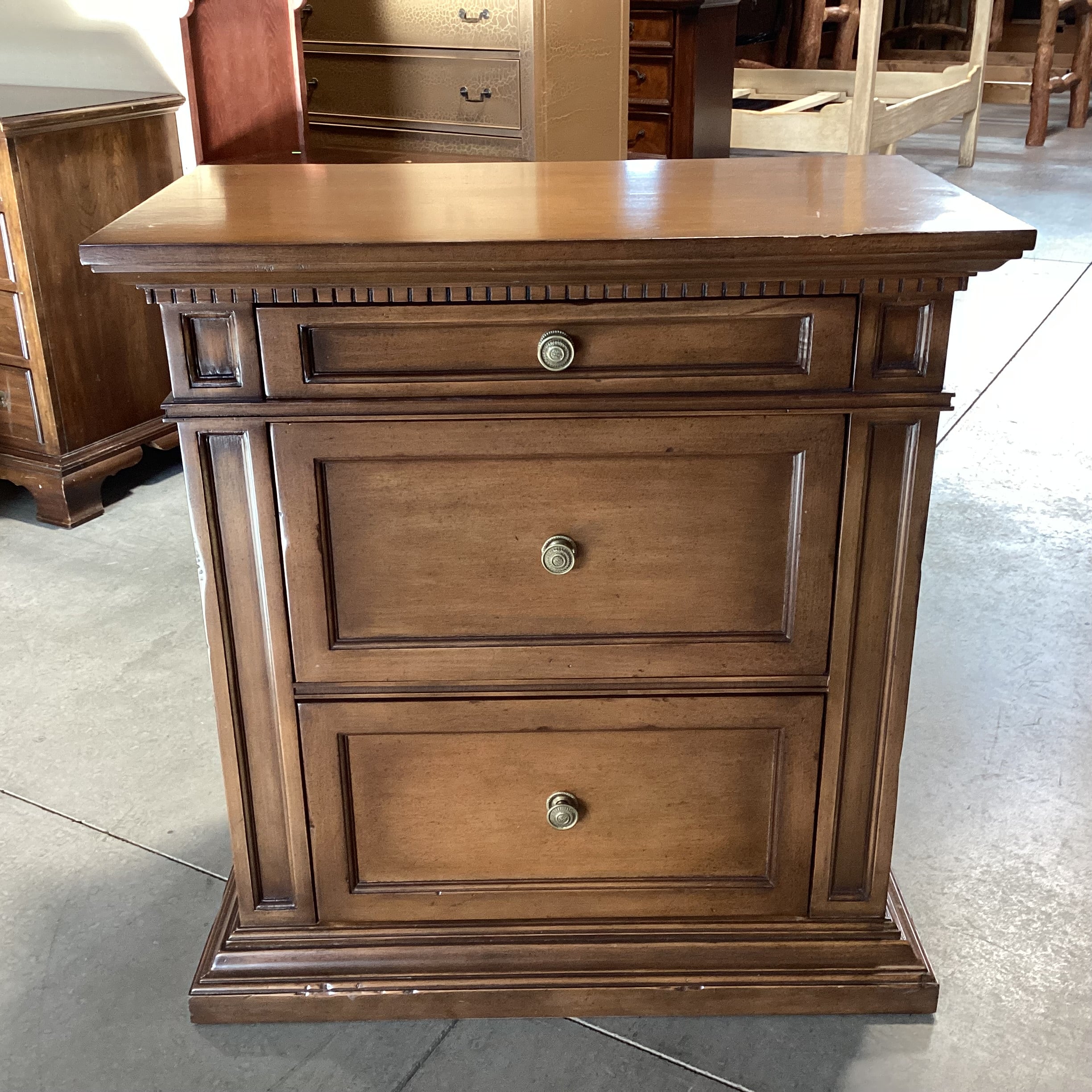 Solid Finished Carved Wood 3 Drawer Chest Nightstand 34"x 19"x 36"