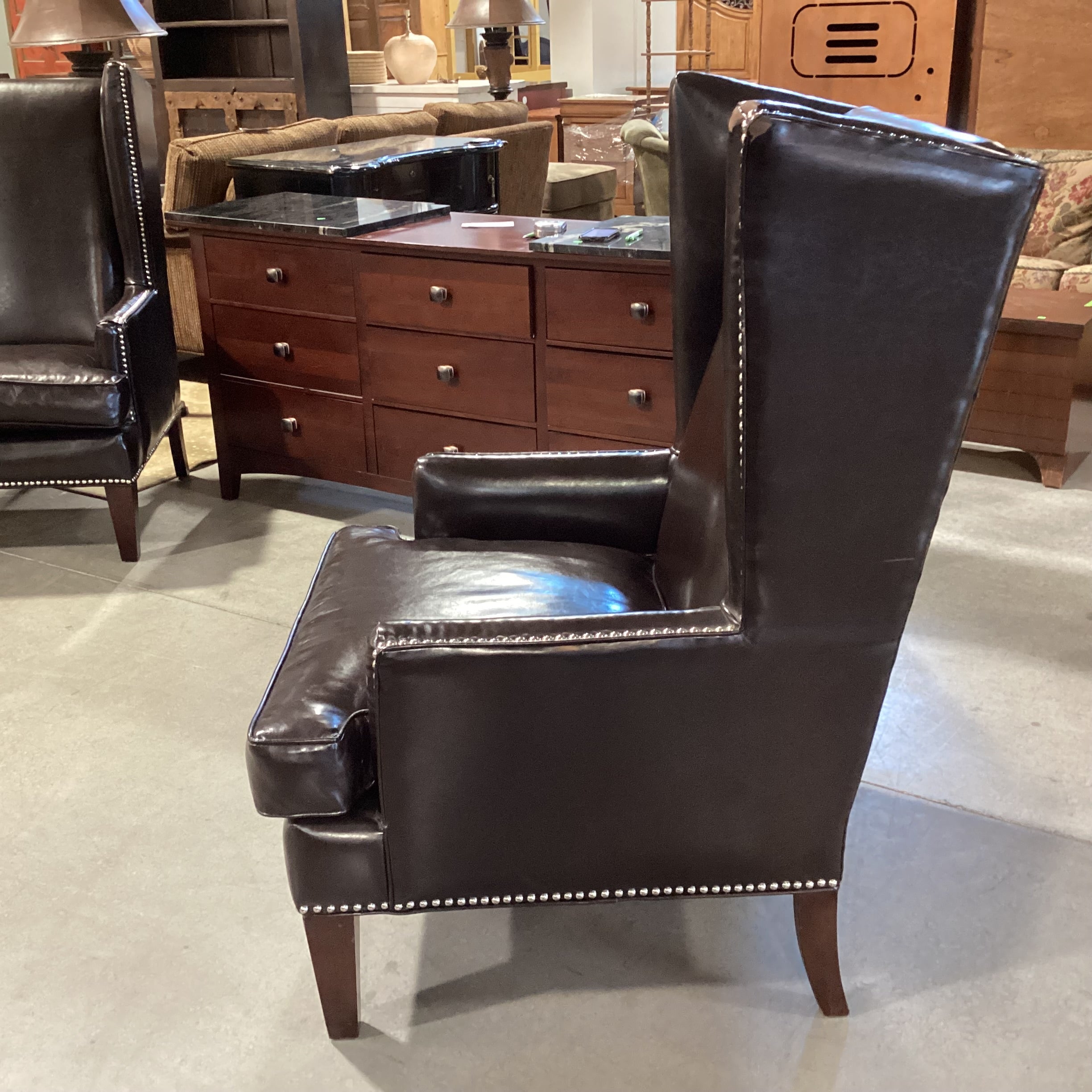 Z Gallerie Chocolate Leather Nailhead Wing Chair 30"x 34"x 48"