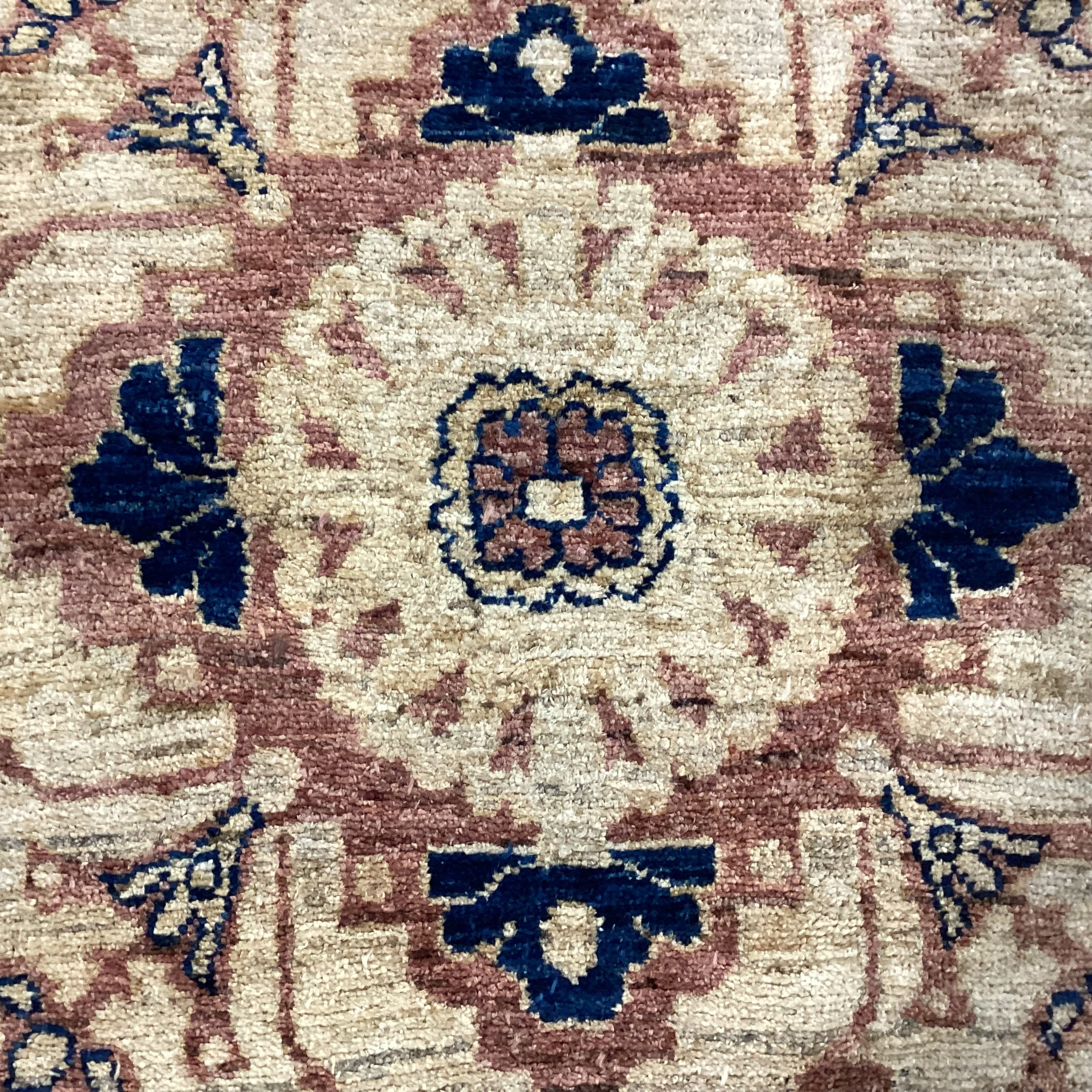 Cream Tan Blue Hand Woven Wool Rug 10' x 12" 9"