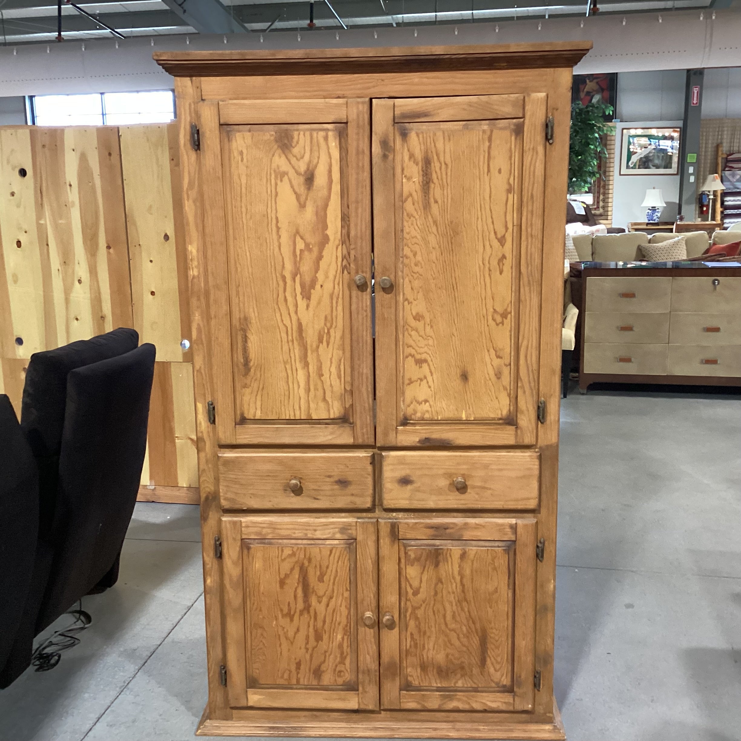 Rustic Pine 2 Drawer 4 Door Armoire 43"x 25"x 76"