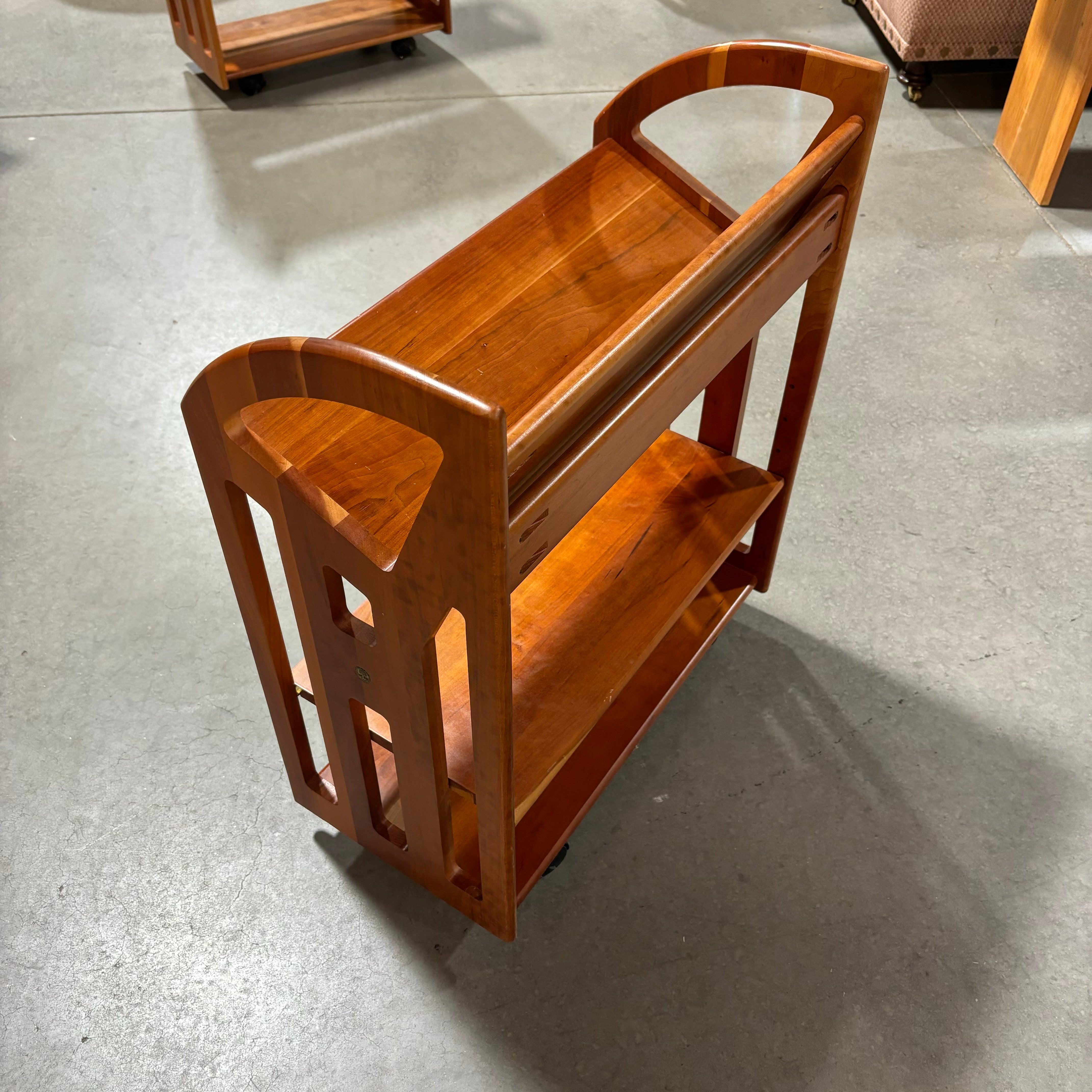 Levenger Three Tiered Oak Veneer on Casters Library Cart Shelves 25"x 13"x 31"