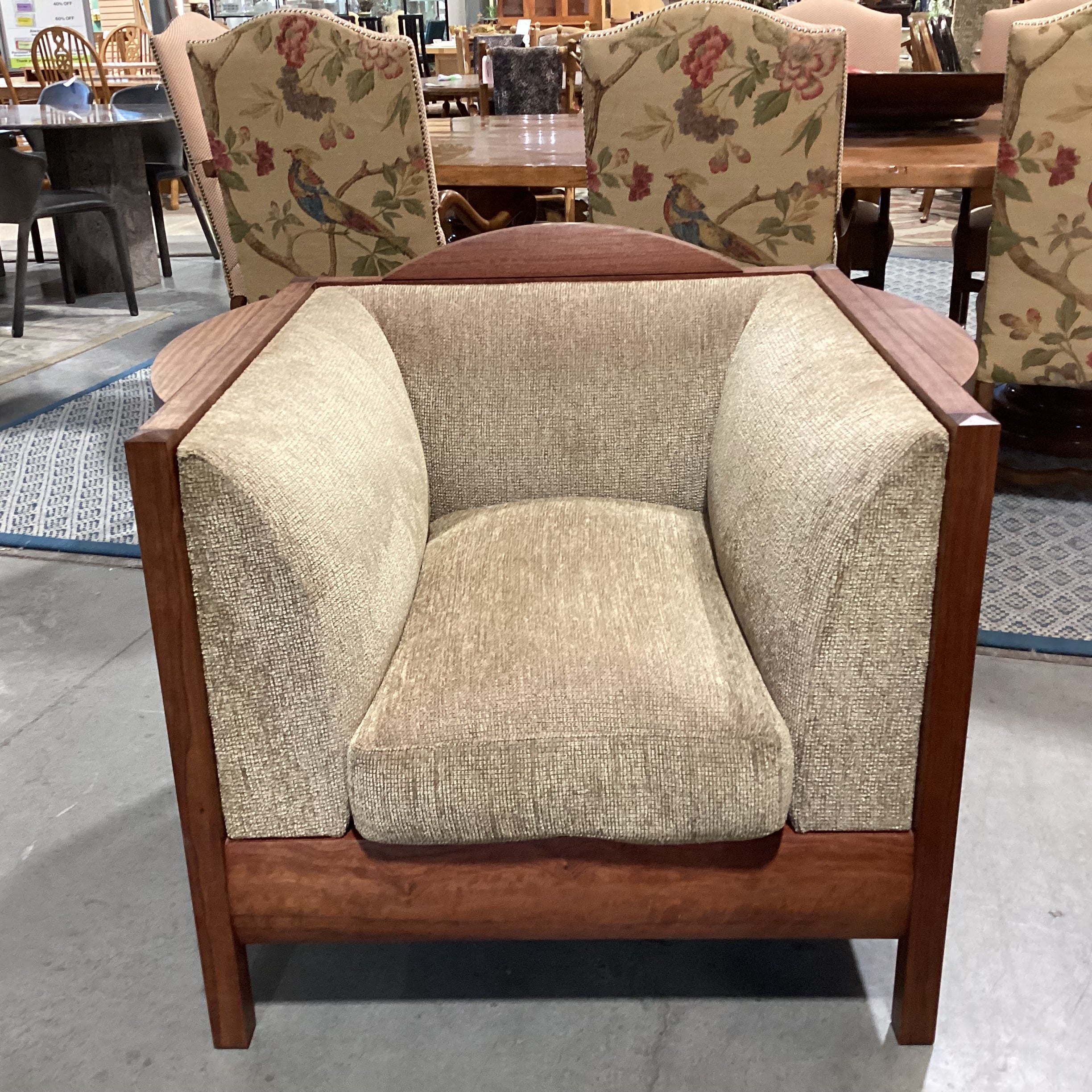 Arts & Crafts Mission Style Stickley Like Solid Cherry Woven Down Mix with Ottoman Chair 39.5"x 34"x 33"