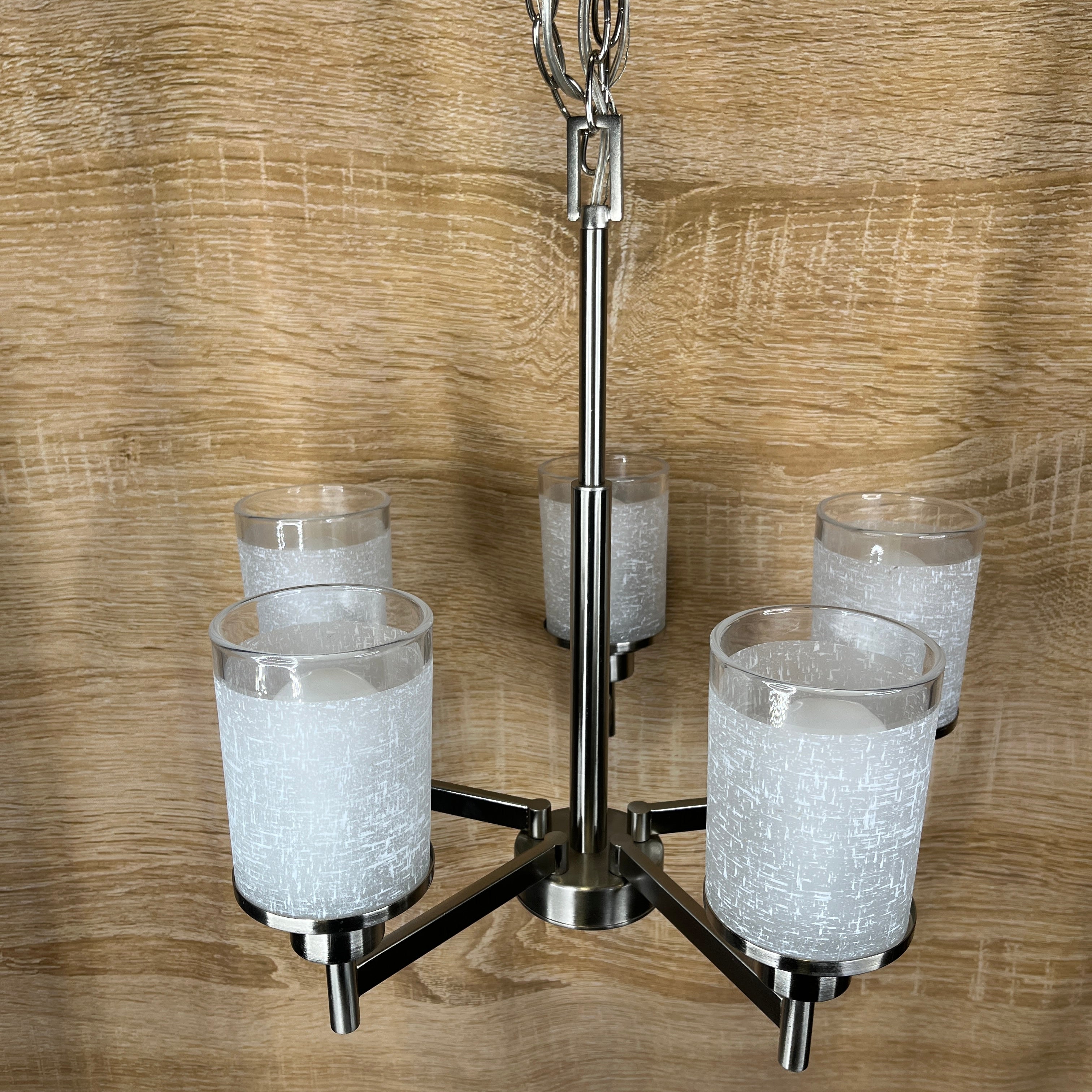 Progress Lighting Alexa 5-Light Brushed Nickel and Etched Glass Shades Chandelier 20" Diameter x 19.75" - 95"