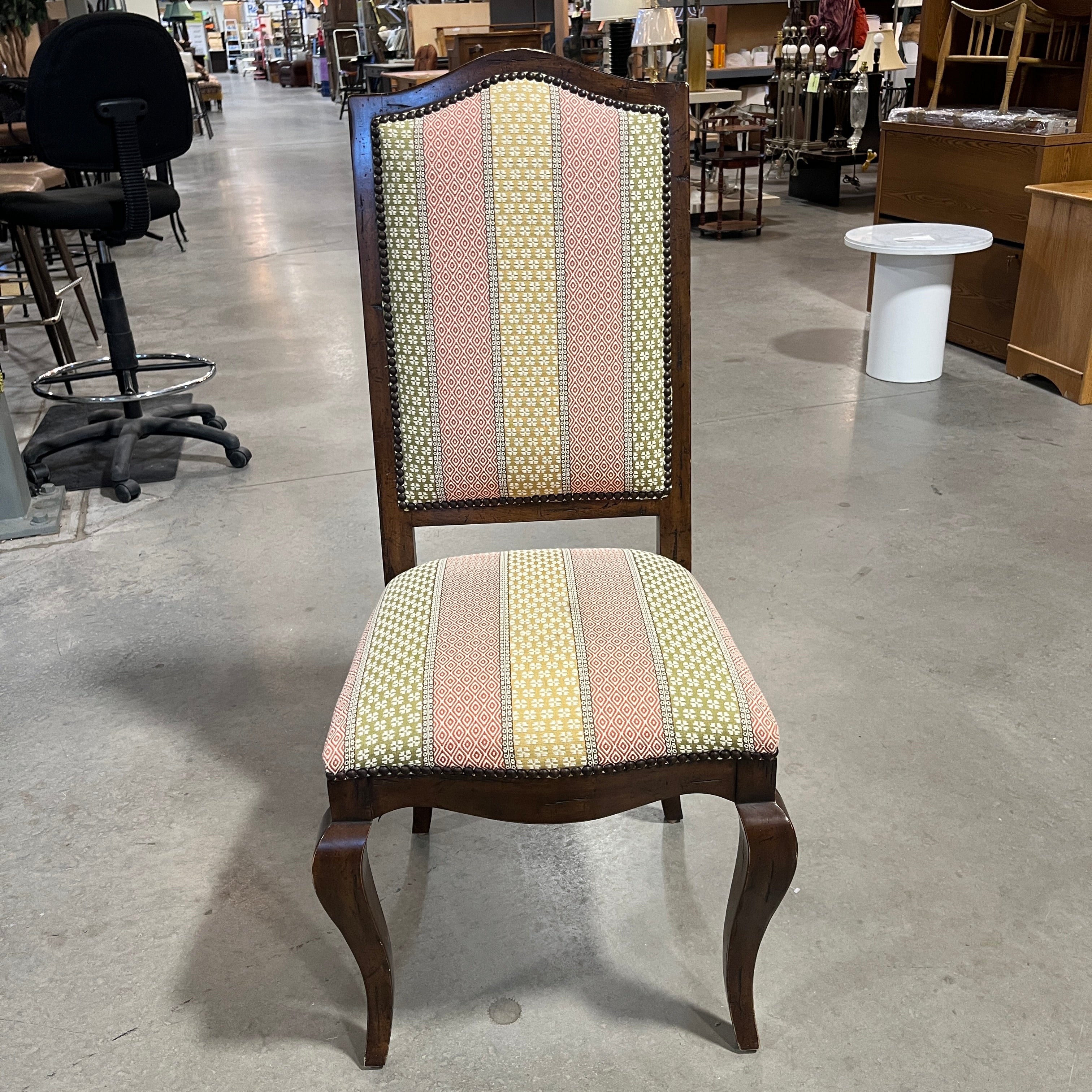 Carved Wood Sage and Burnt Orange Nailhead Chair 20"x 20"x 44"