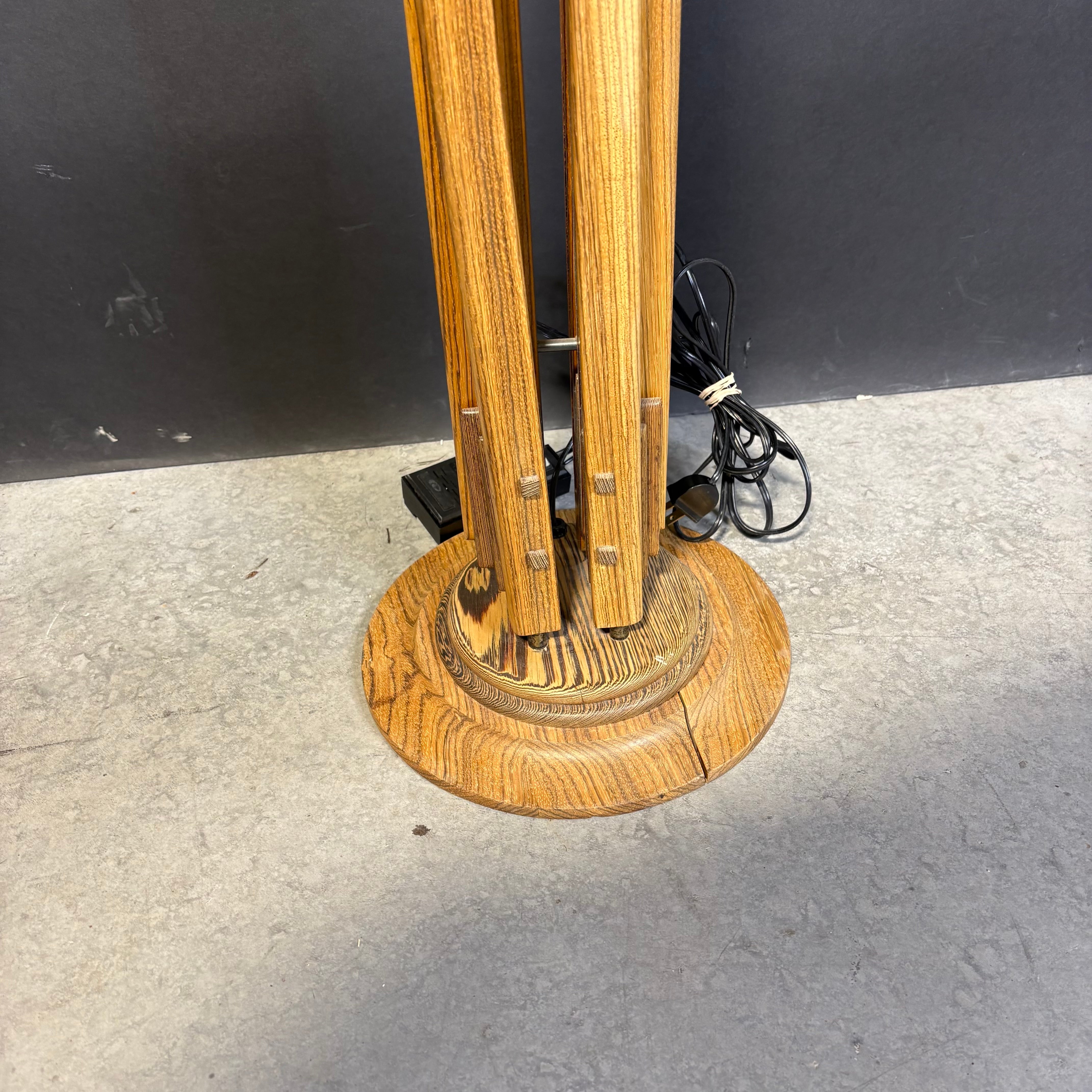 Custom One of a Kind Solid 2 Toned Tiger Oak Torcherie Floor Lamp 15” Diameter x 72”