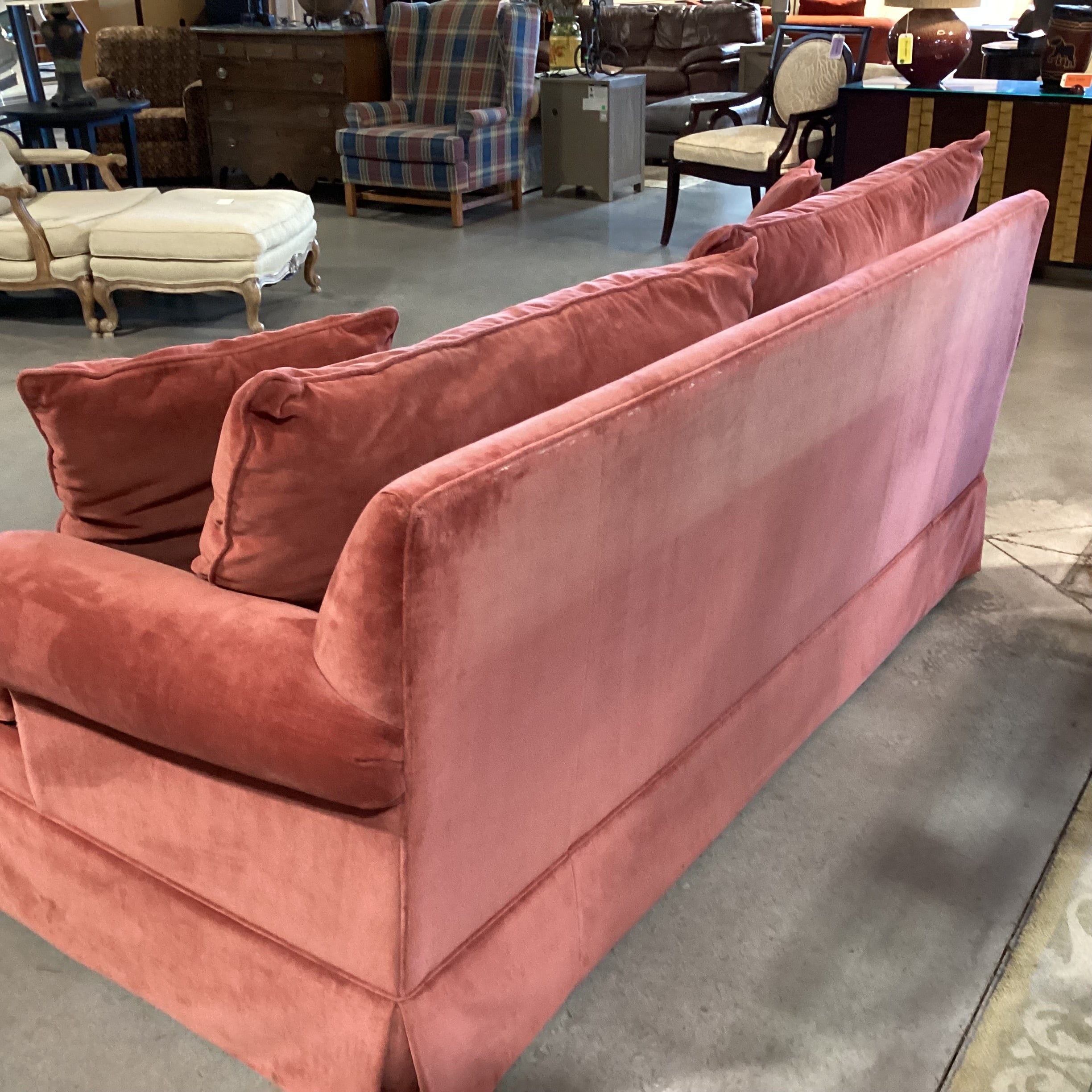 Ethan Allen Salmon Velvet Queen Sleeper Sofa 87"x 39"x 34"