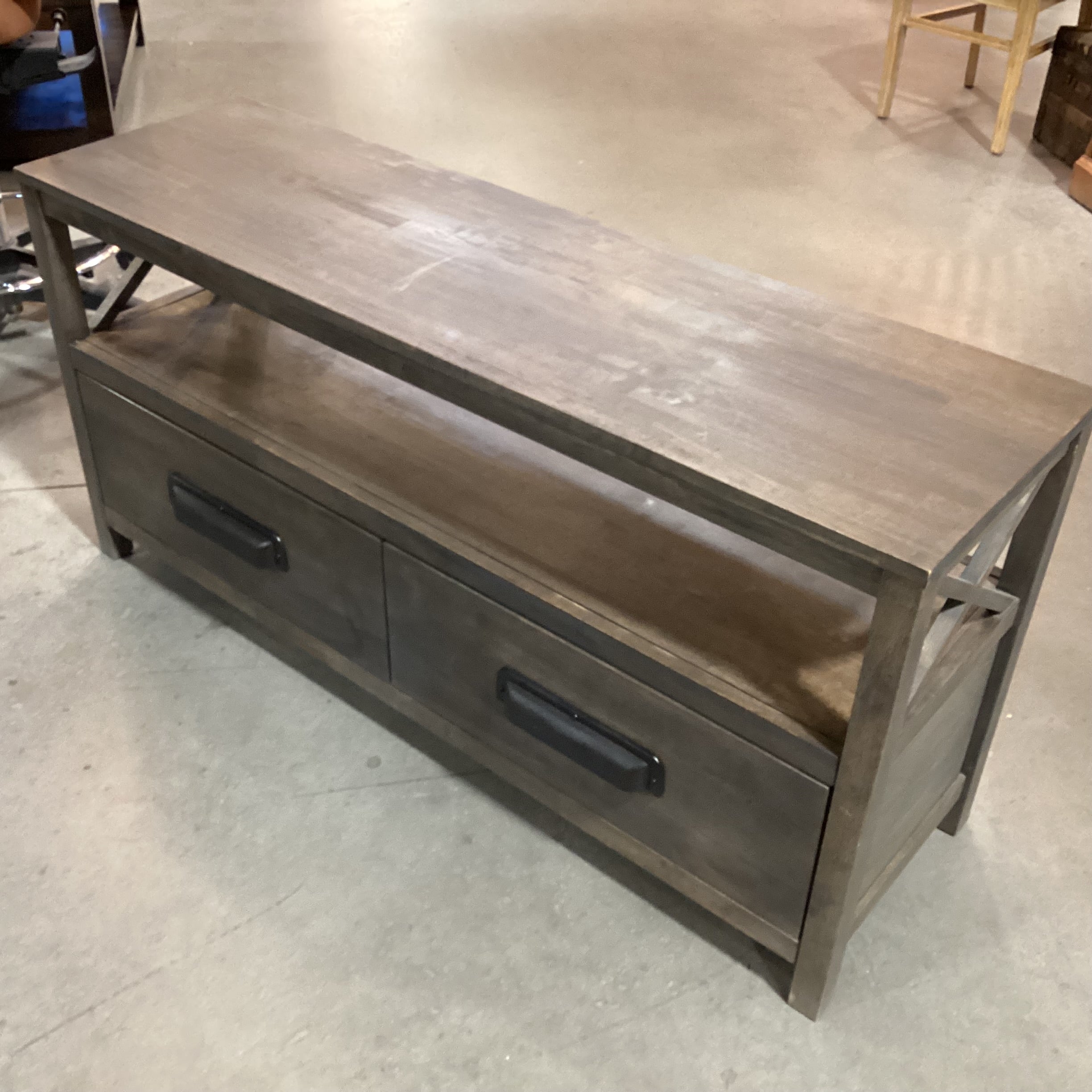 Farm House Washed Grey 2 Drawer with Shelf Console 54"x 16"x 26"