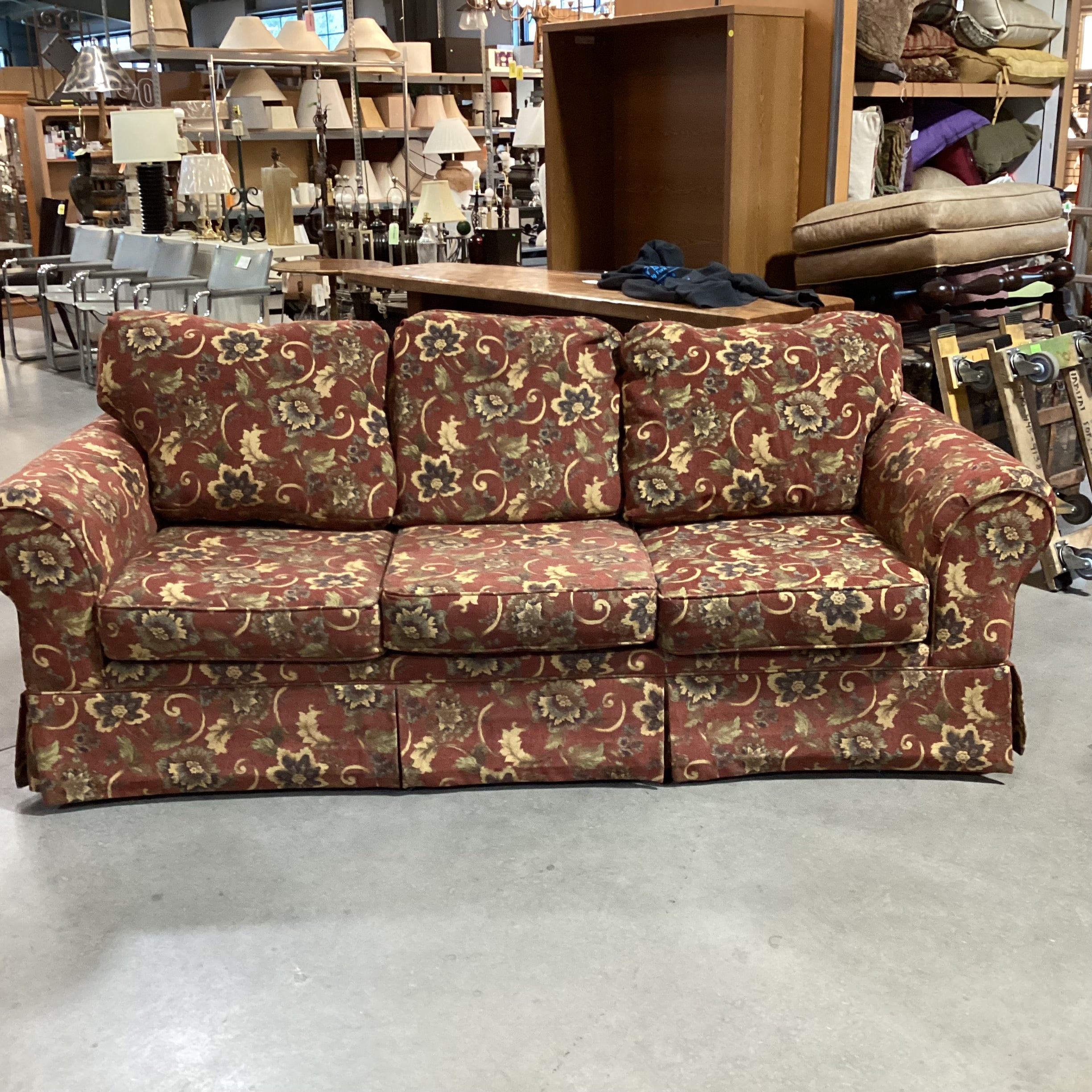 Rust Gold & Sage Floral Sofa 85"x 38"x 32"