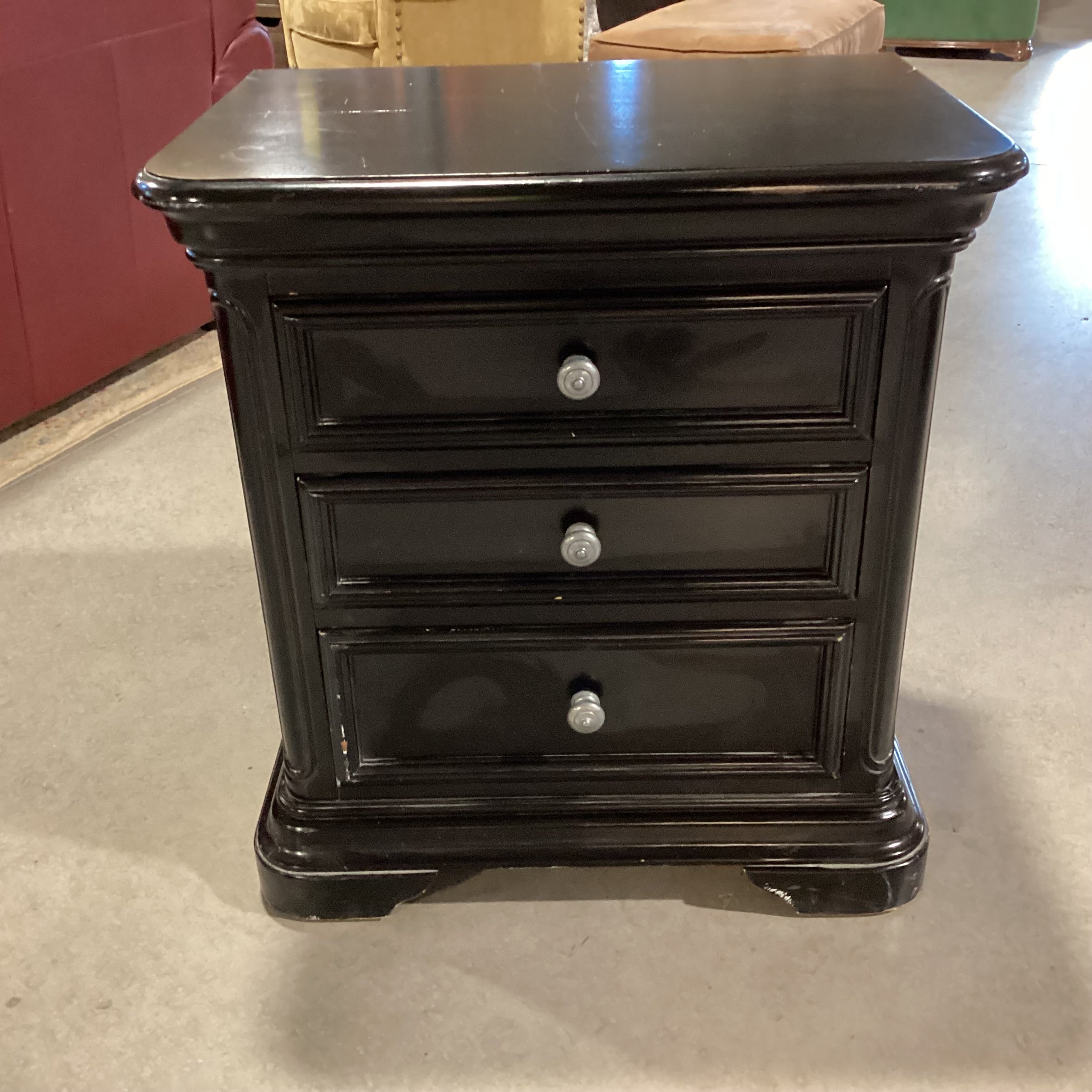 New Classic Black Wood 3 Drawer Nightstand 27"x 19"x 29"