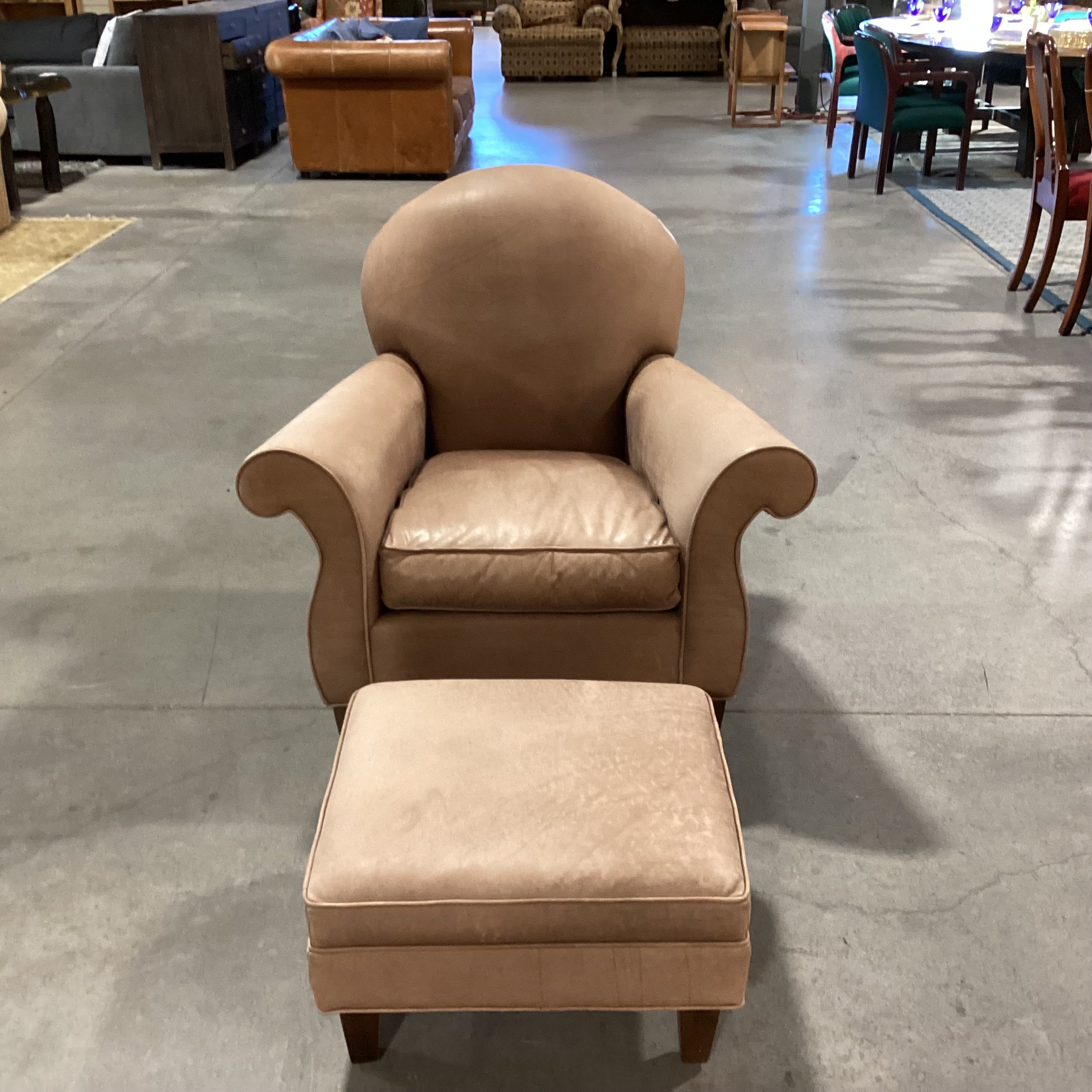 Tan Leather with Ottoman Club Chair 38"x 38"x 36"