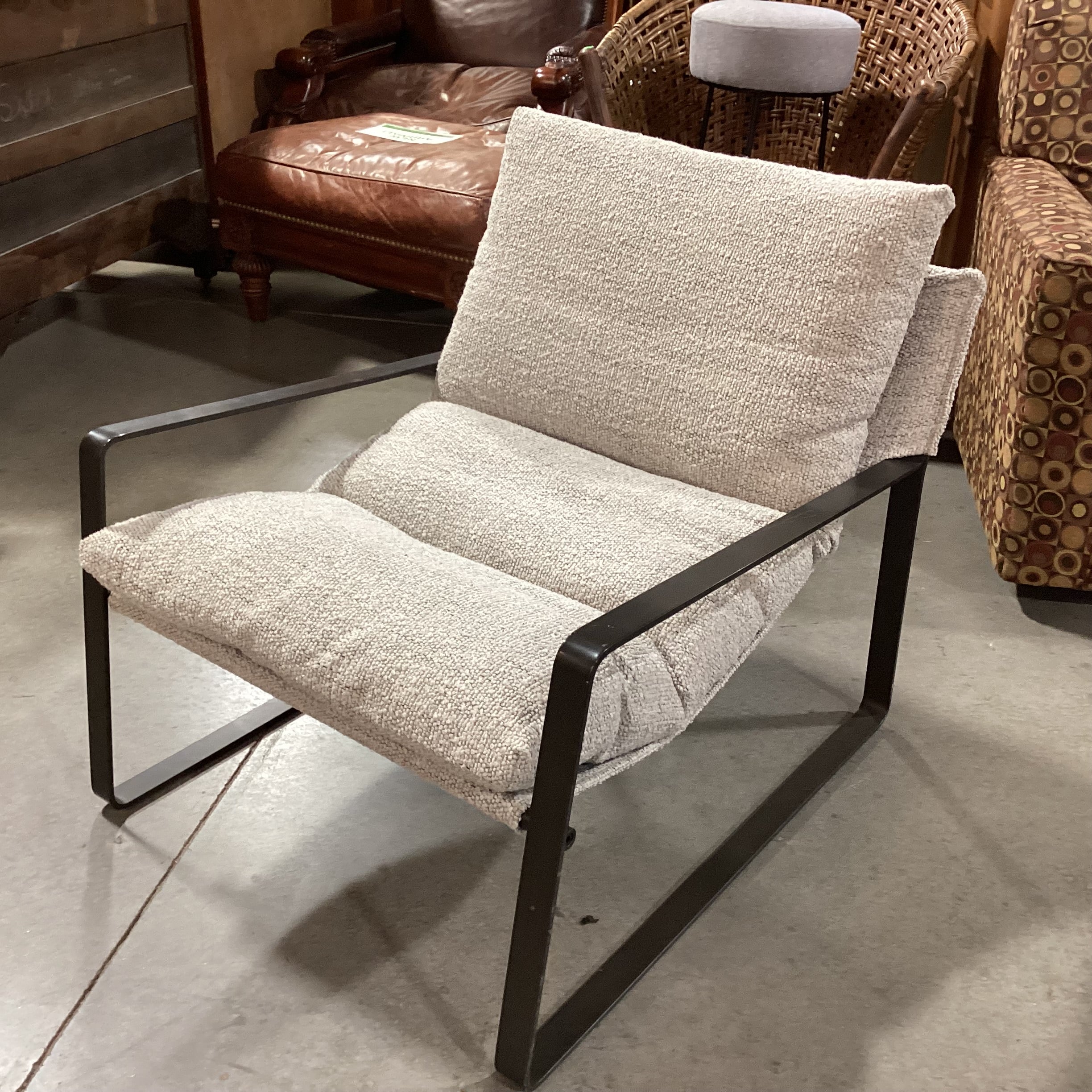 Four Hands Emmett Grey Boucle and Iron Sling Chair 29"x 32"x 28"