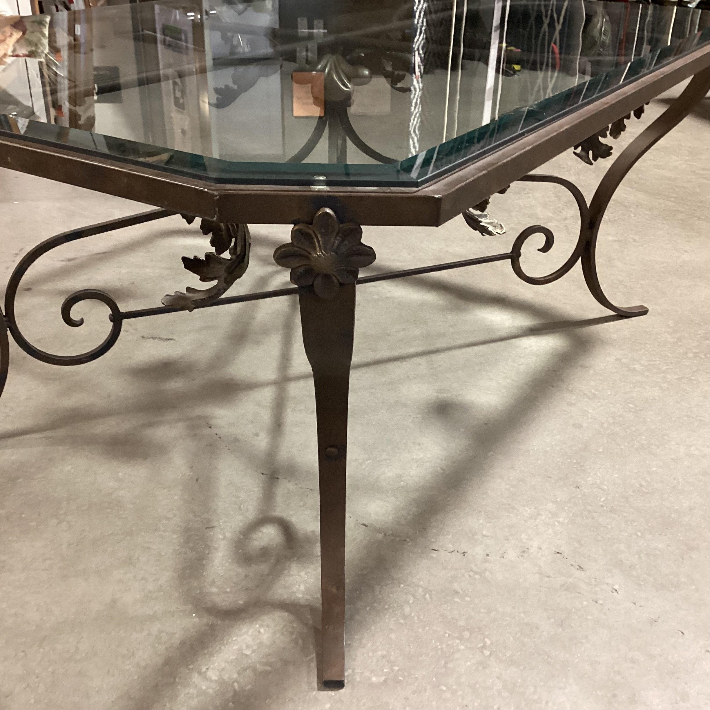 Ornate Iron & Brass Leaf with Beveled Glass Top 57.5"x 41.5"x 25"