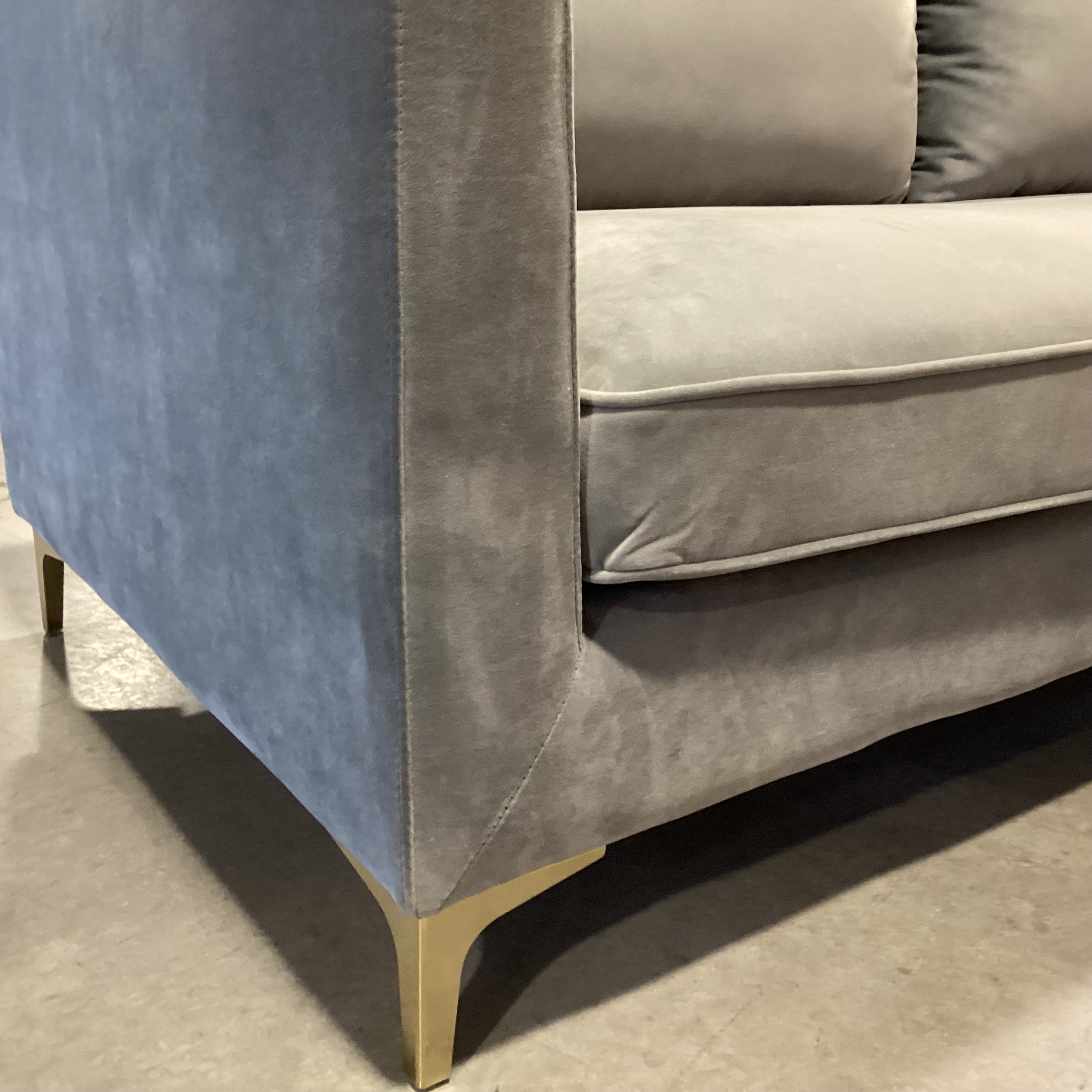 Grey Plush Velvet with Gold Metal Legs Modern Sofa 81"x 34"x 31"