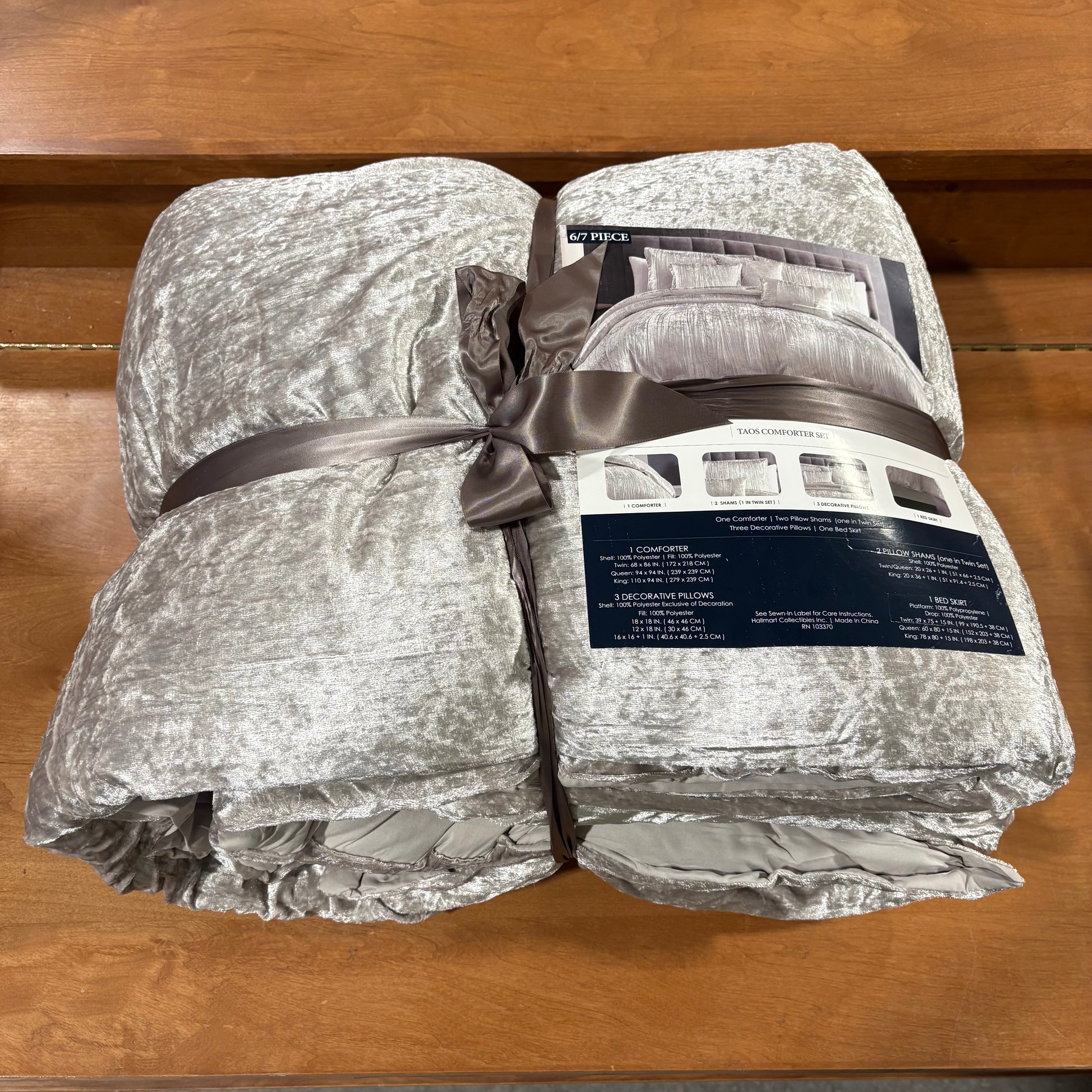 TWIN 6/7 Piece Taos Silver Velvet Comforter Set