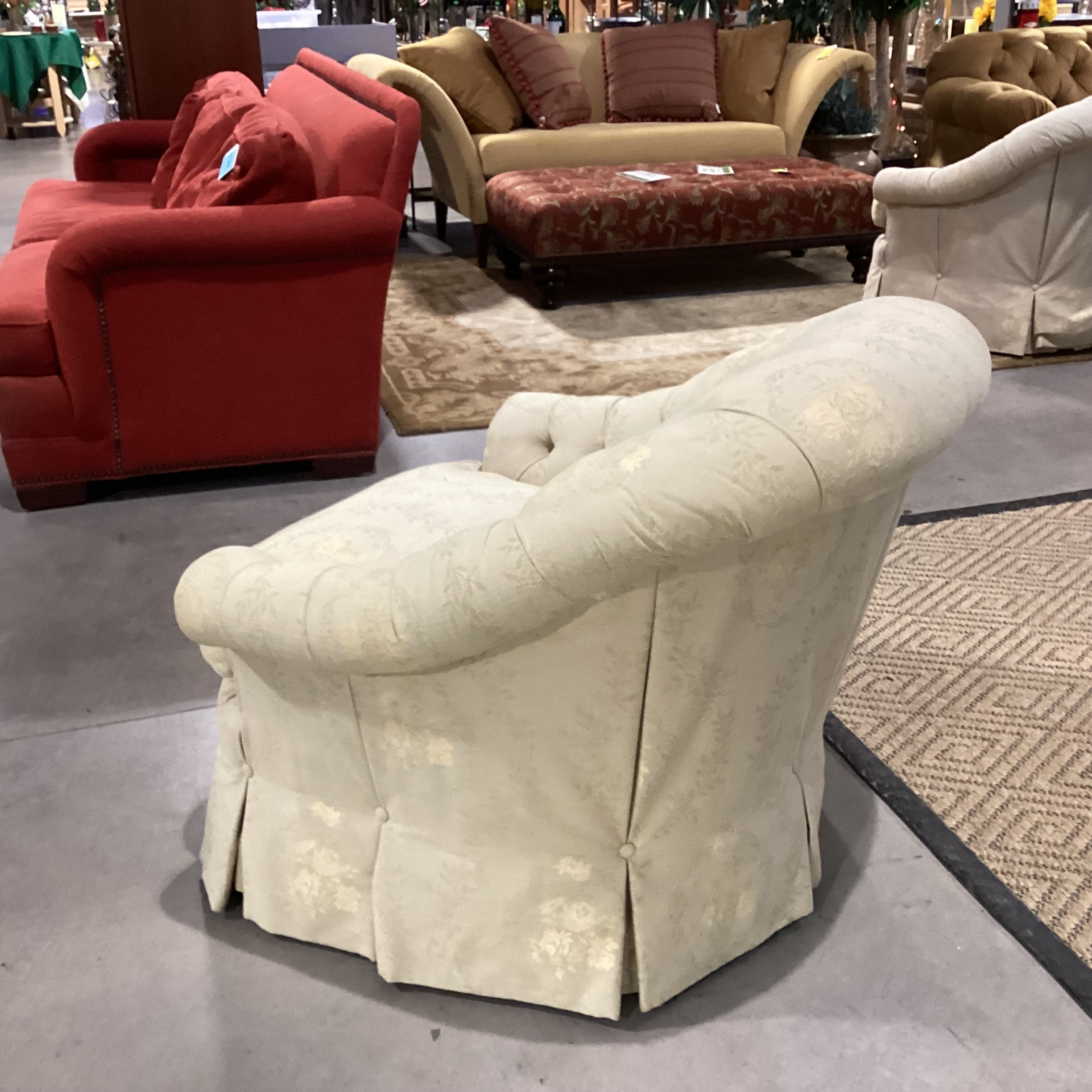 JJ Custom Gold & Cream Tufted Back Tailored Skirt Chair 36"x 40"x 34"