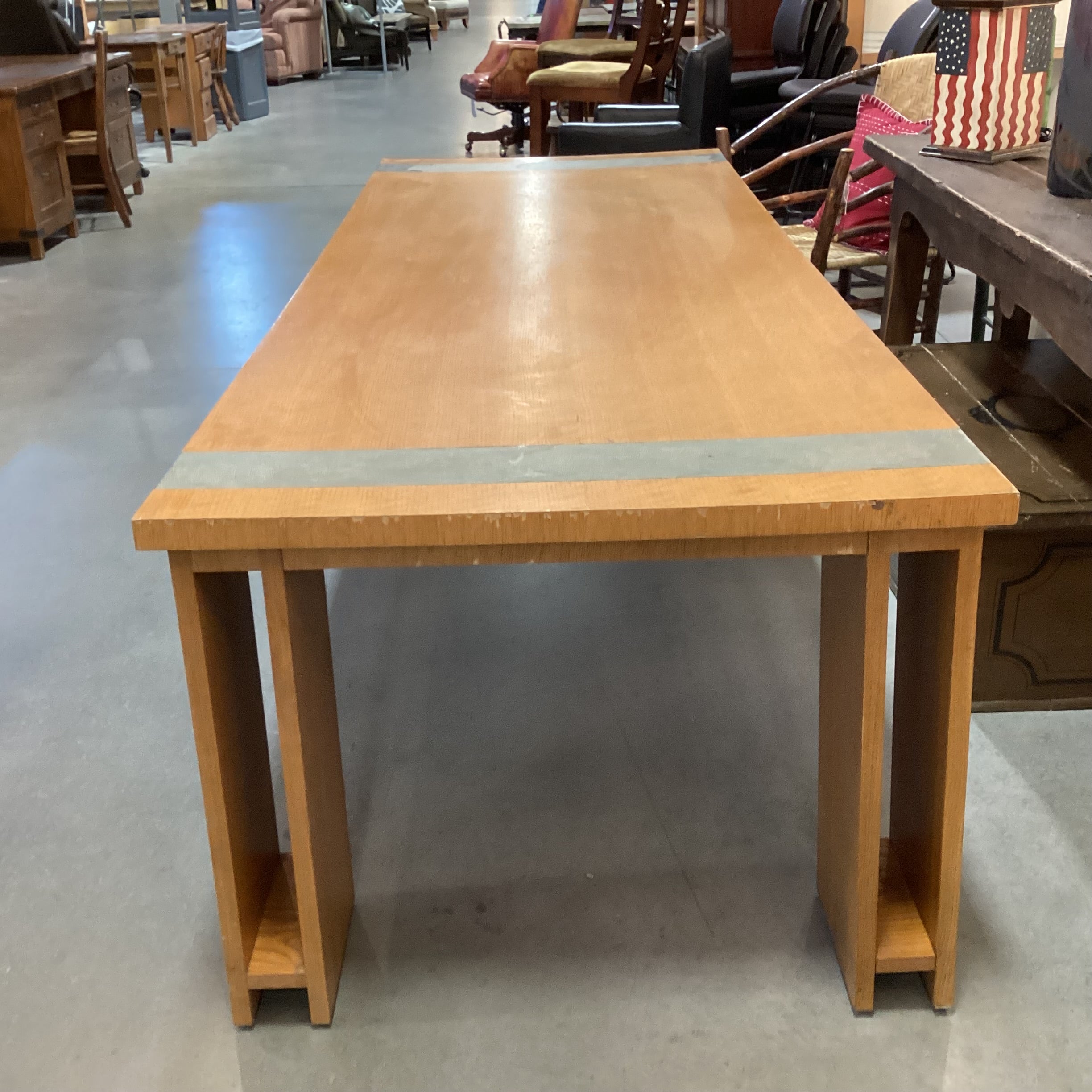 Custom Oak Veneer & Faux Shagreen End Detail Dining Table 102"x 38"x 30"