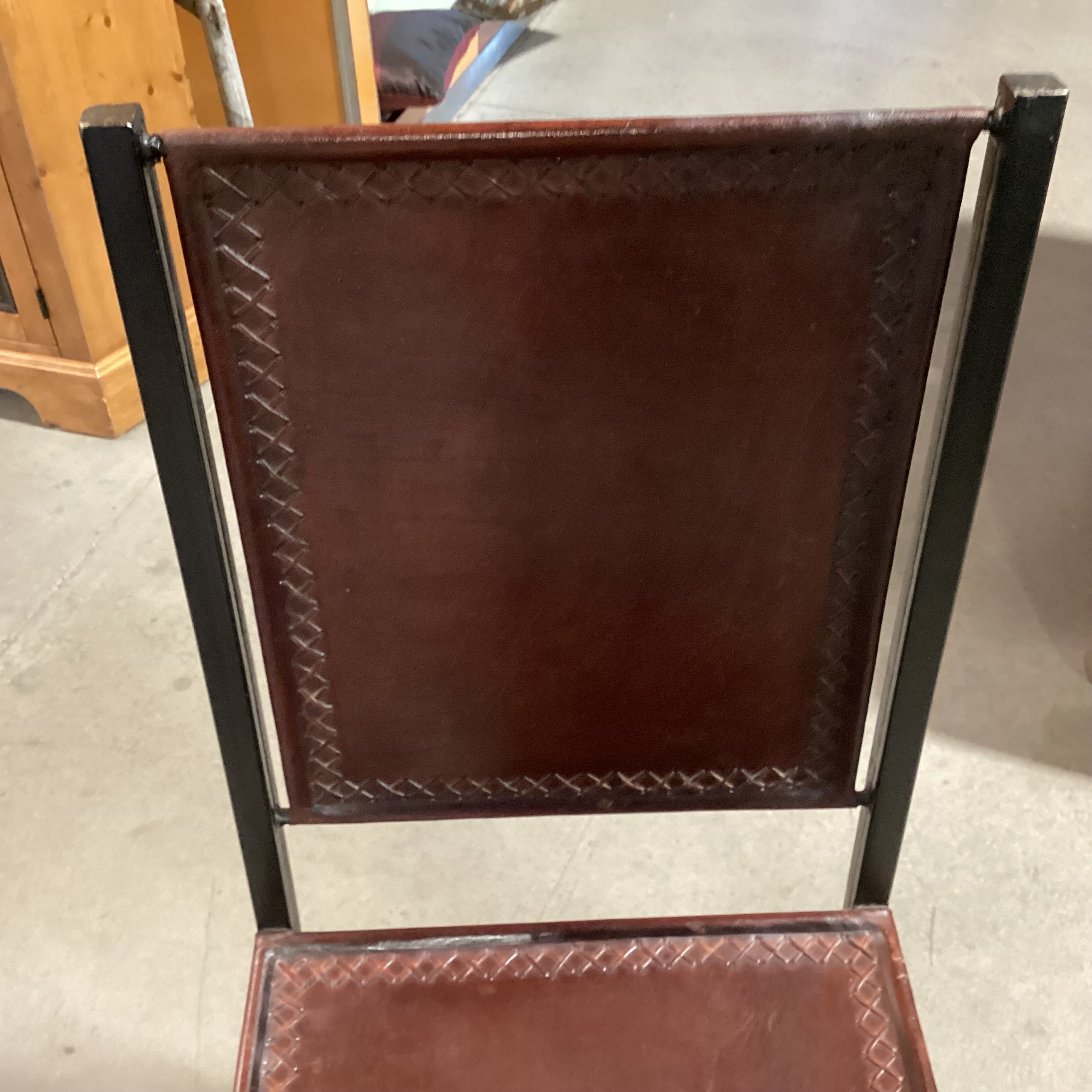 Black Iron & Leather with Cross Stitch Accent Chair 18"x 19"x 41"