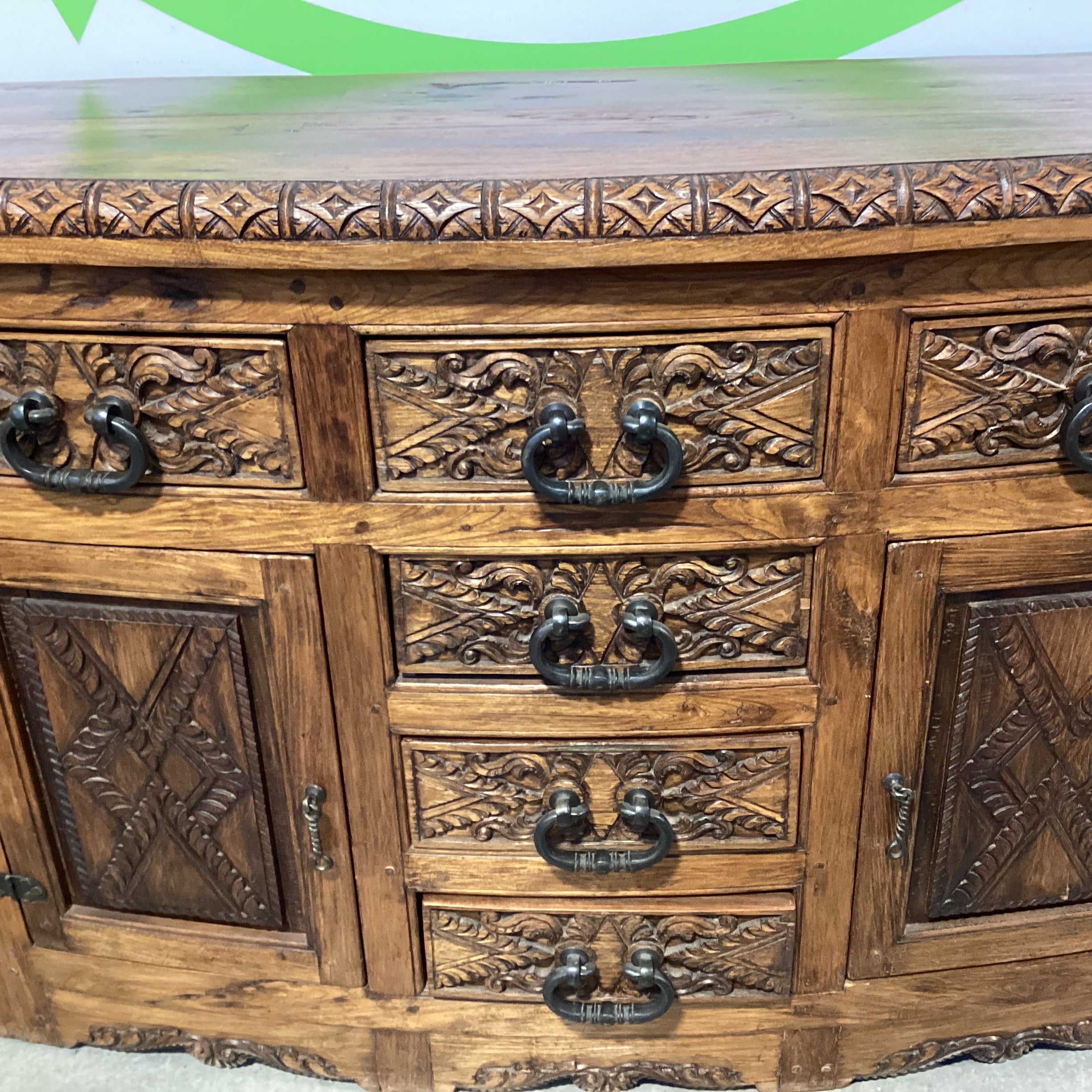 Jason Scott Collection Custom Carved Round Nose 6 Drawer 2 Door Western Style Buffet Sideboard 58"x 22"x 40.5"