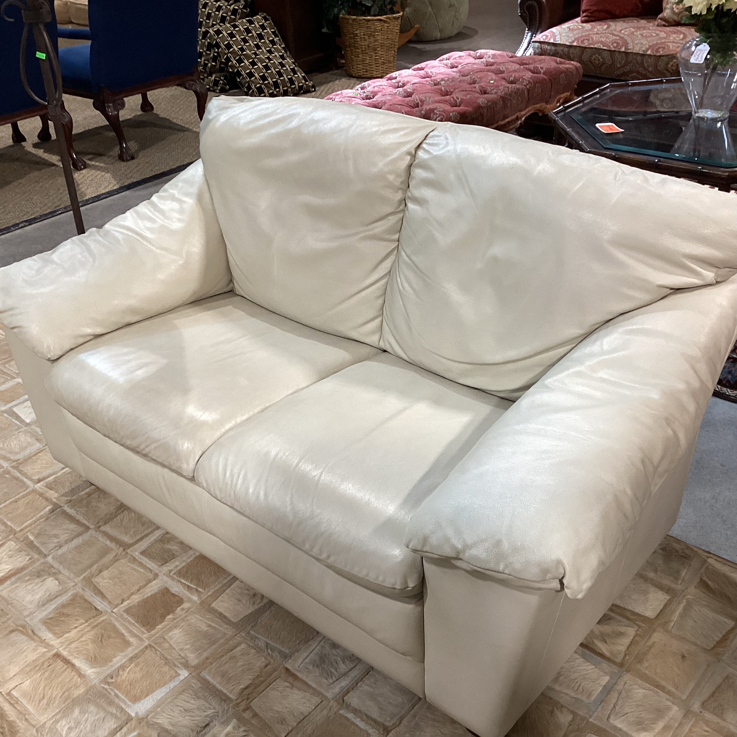 Beige Leather Loveseat Sofa 61"x 34"x 32"