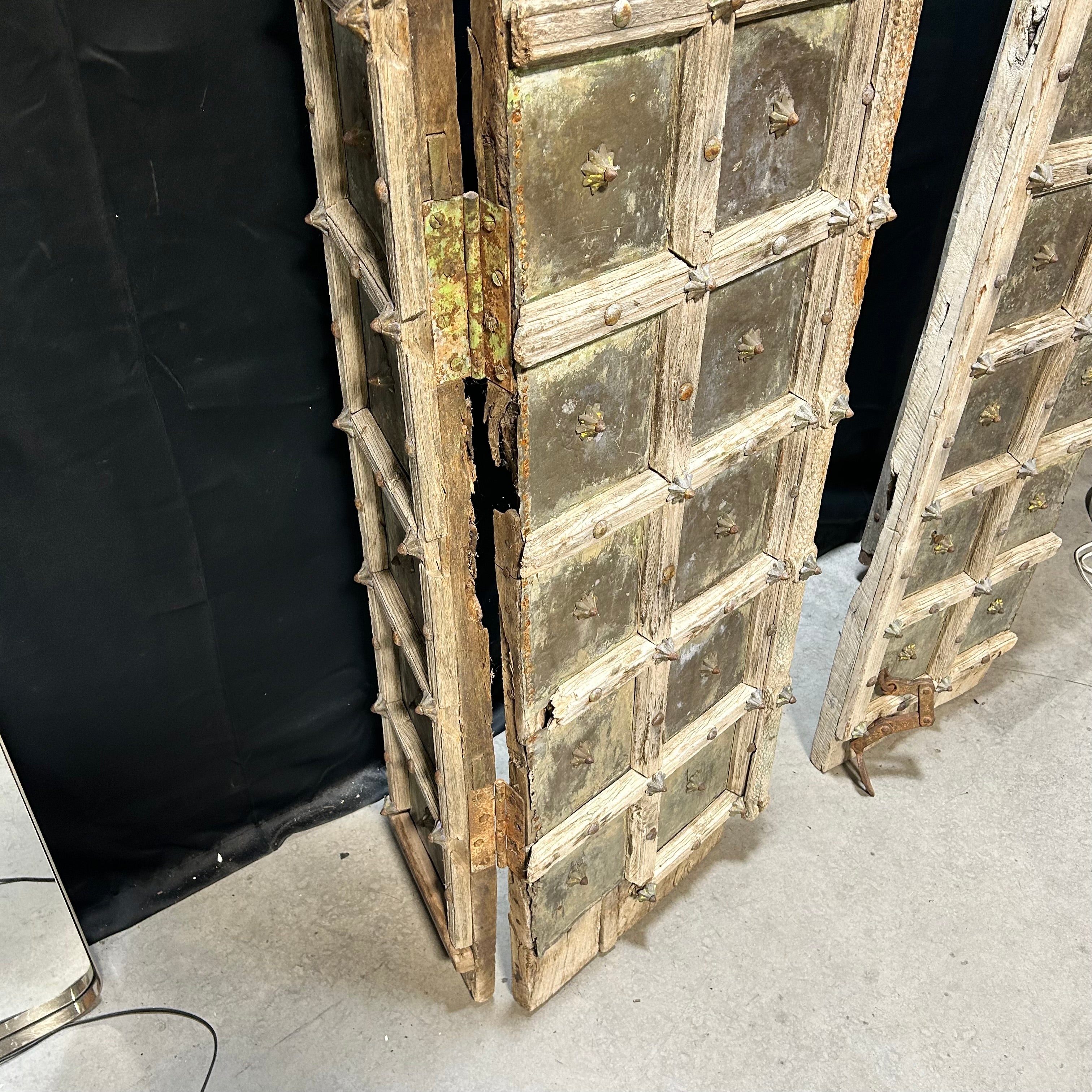 Antique Tibetan / Indian Hinged Gate Doors With Iron & Copper Hardware 30.5"x 92" Each Door