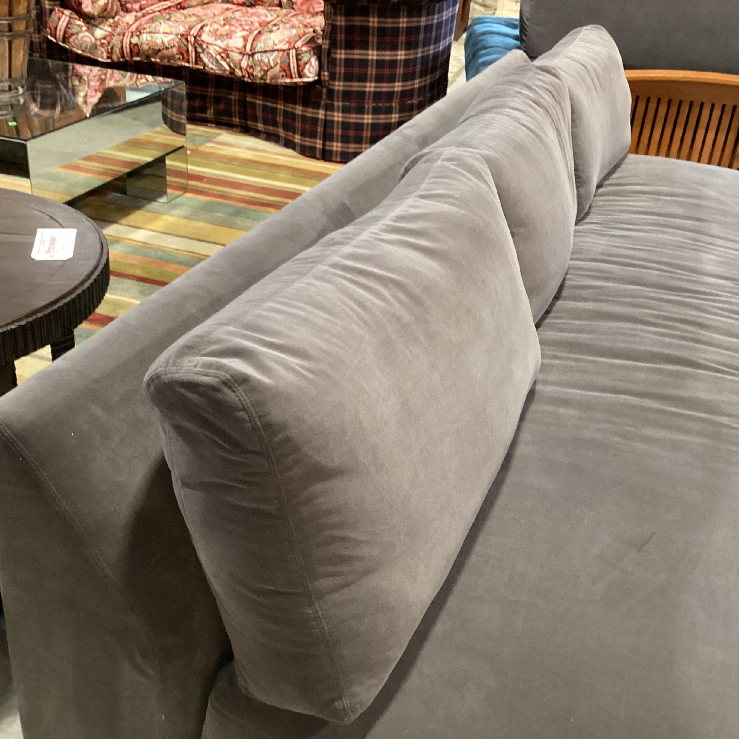 Verellen Grey Velvet & Down Modern Armless Sofa 110"x 42"x 30"