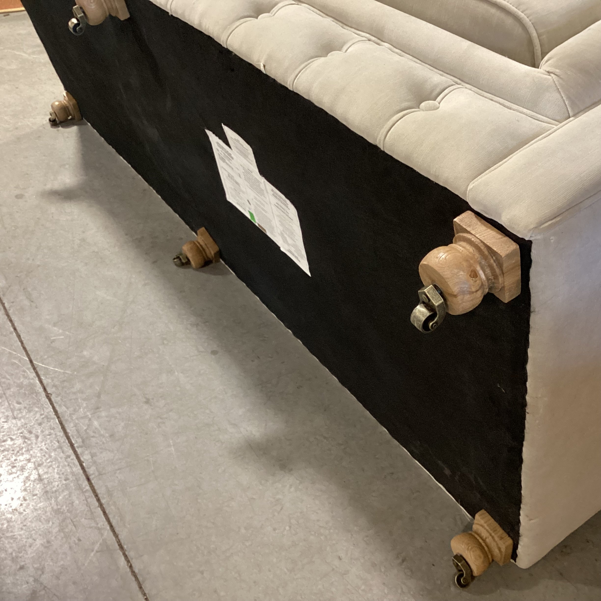 Restoration Hardware Kensington Dove Grey Velvet Tufted with Castered Feet Sofa 96"x 39"x 31"