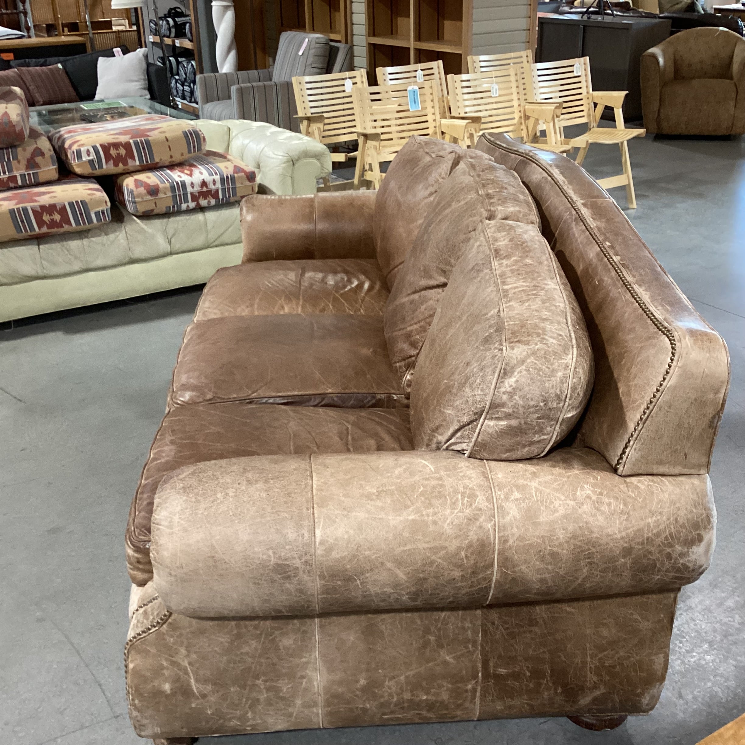 Leather Nailhead Arch Back Roll Arm Sofa 87"x 41"x 36"