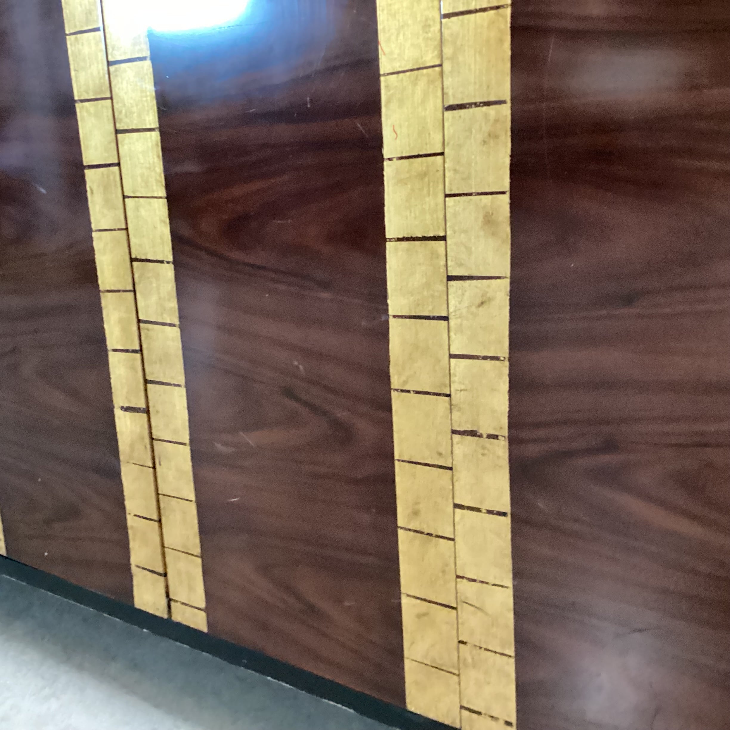 Bolier & Co Vintage Black Lacquer Dark Finished Wood Veneer & Gold Gilt 4 Door 6 Drawer & Shelves Credenza 82"x 21"x 30.5"