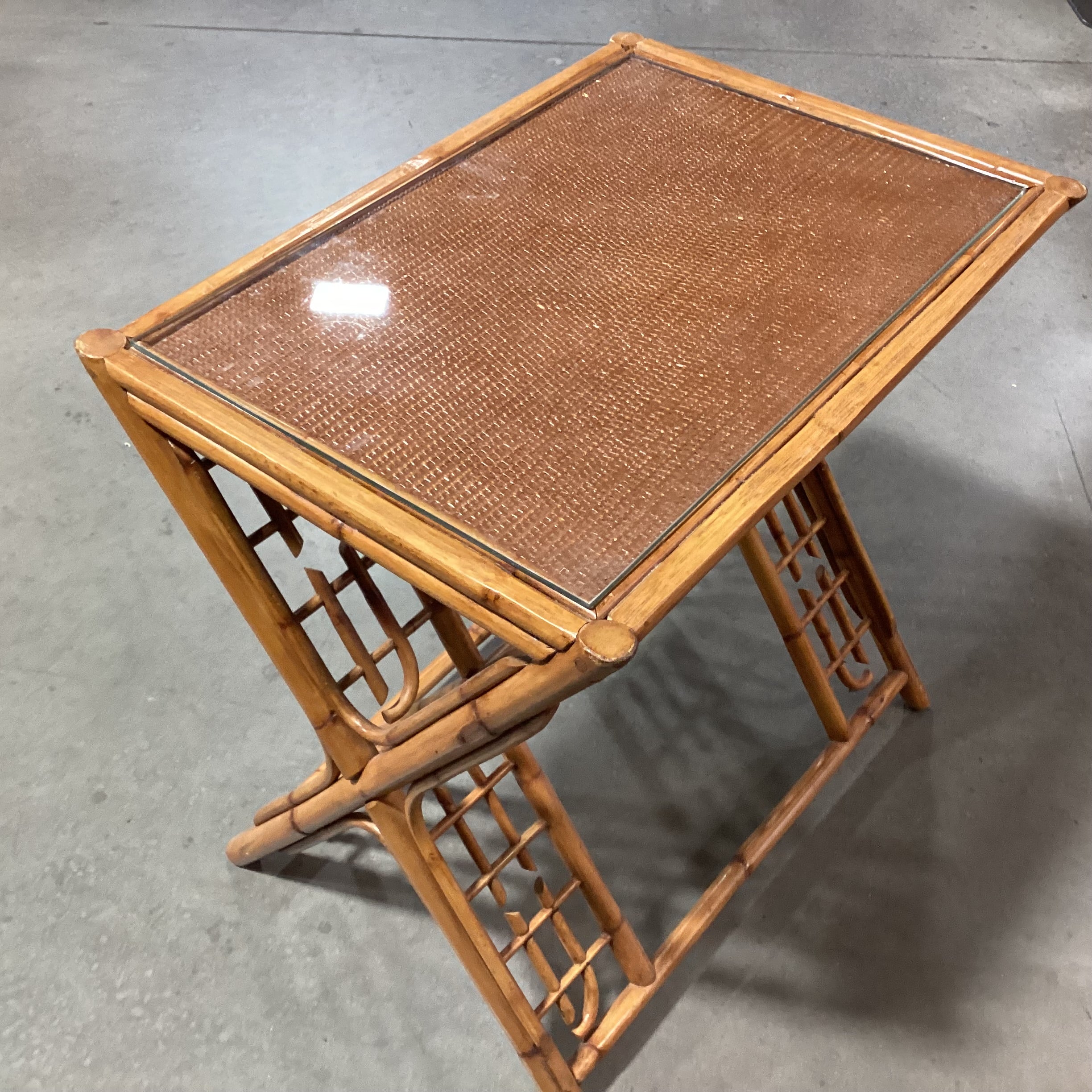 Vintage Bamboo & Rattan with Glass Top Accent Table 27"x 19"x 27"