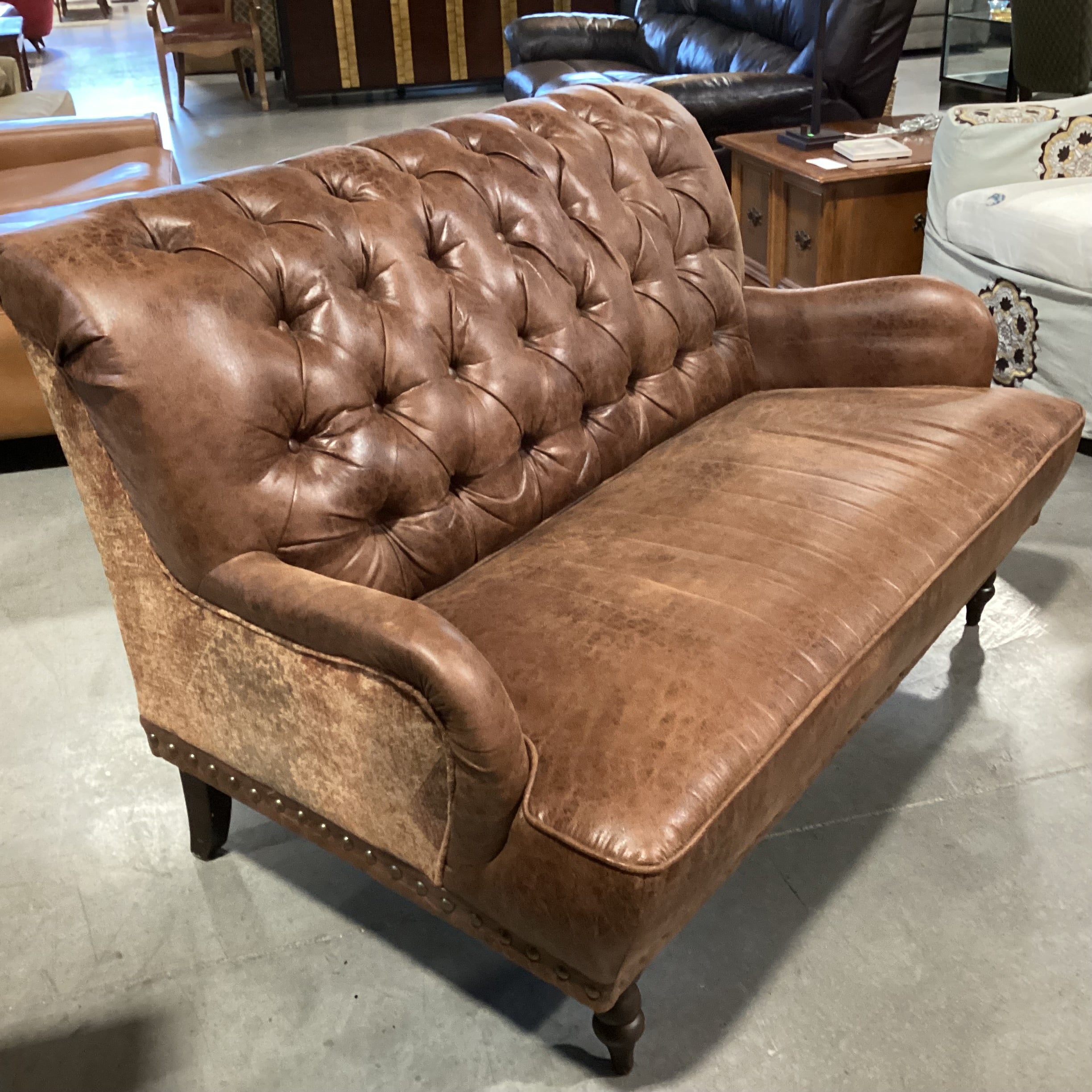 Pier 1 Imports Faux Leather Tufted Nail Head & Upholstery Love Seat Sofa 55"x 38"x 35"