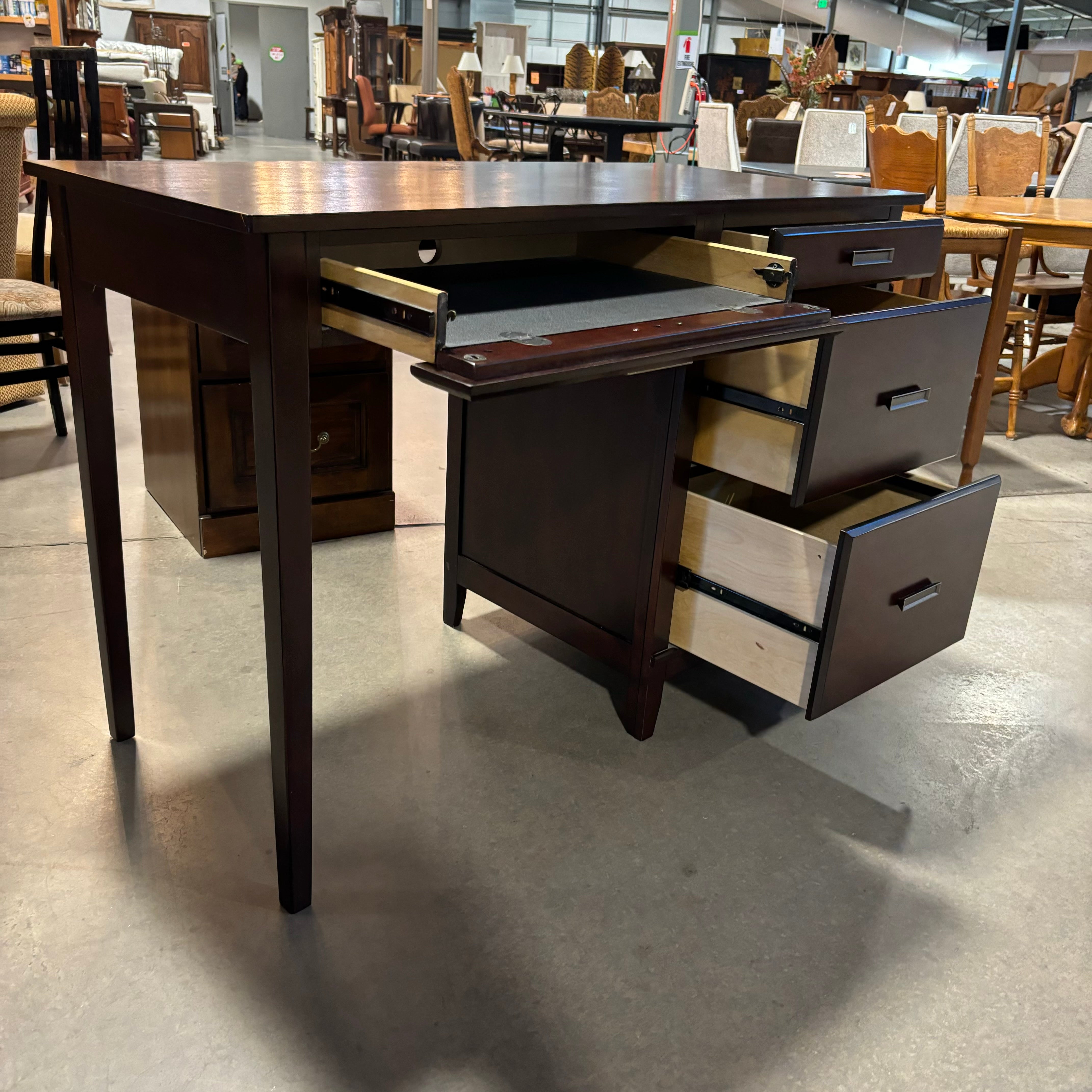 Dark Reddish Brown Finish Solid Wood 3 Drawer with Pullout Surface Desk 52"x 24"x 36"