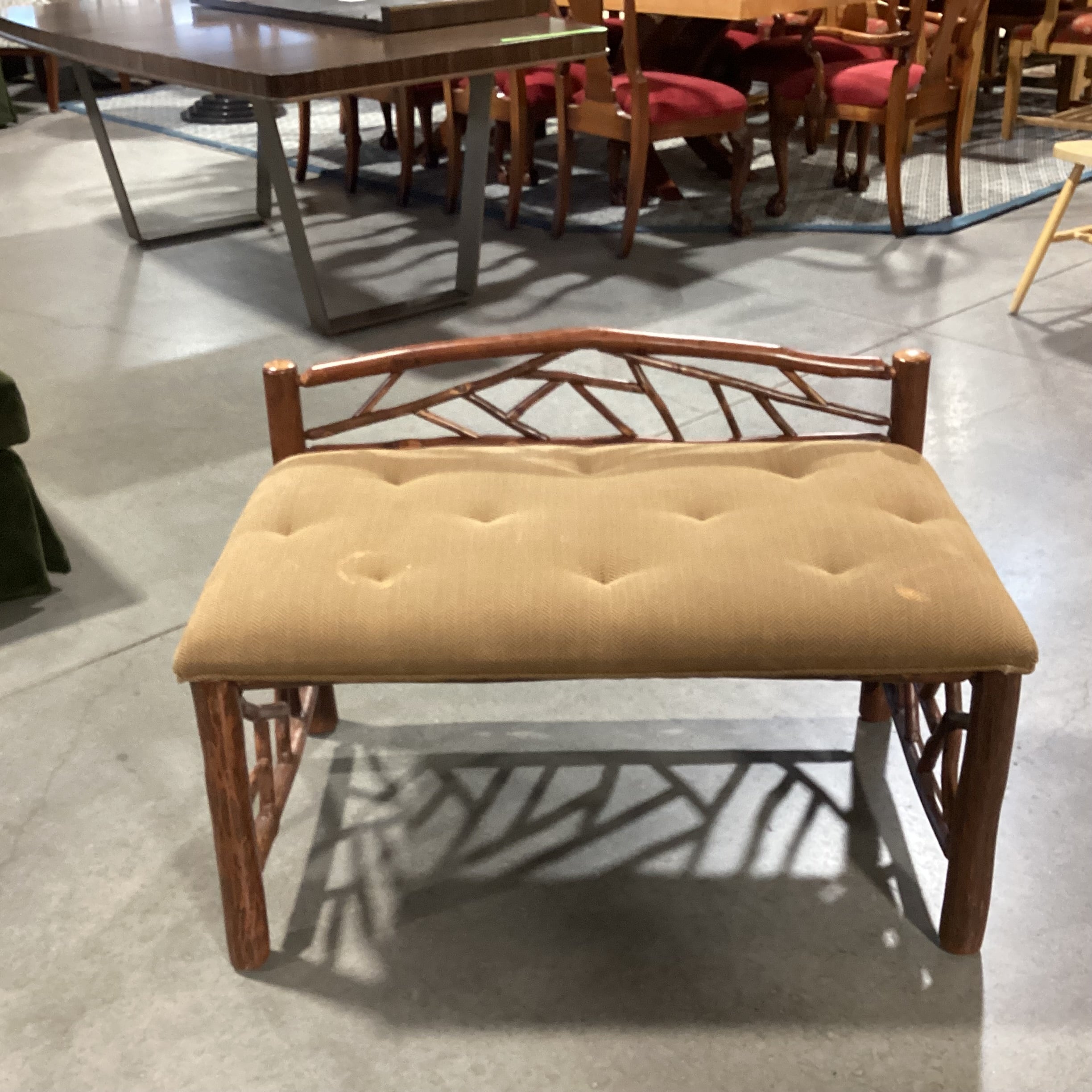 Log & Branch with Brown Upholstered Seat Bench 36"x 21"x 25"