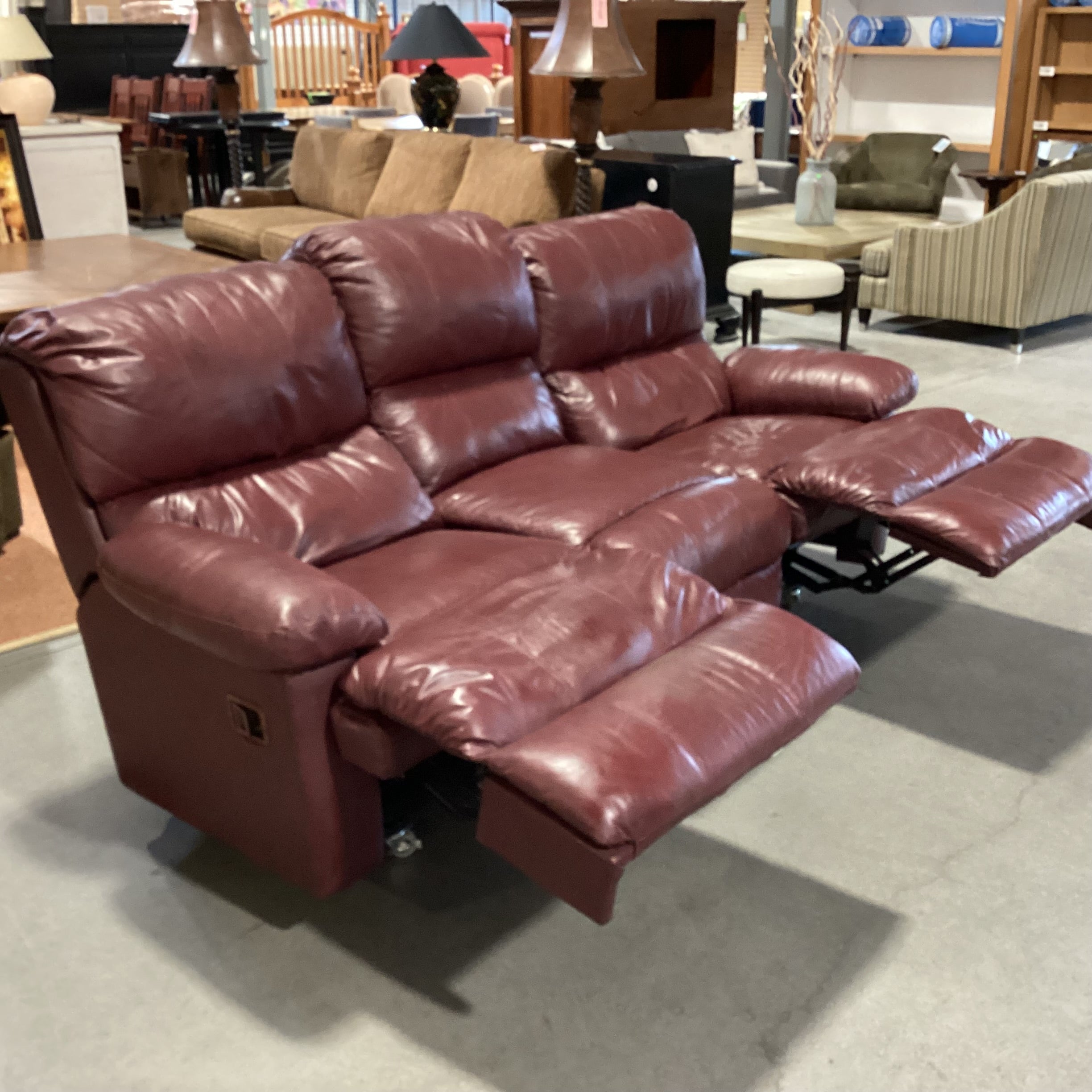 Lane Burgundy Leather Double Recliner on Casters Sofa 85"x 42"x 40"