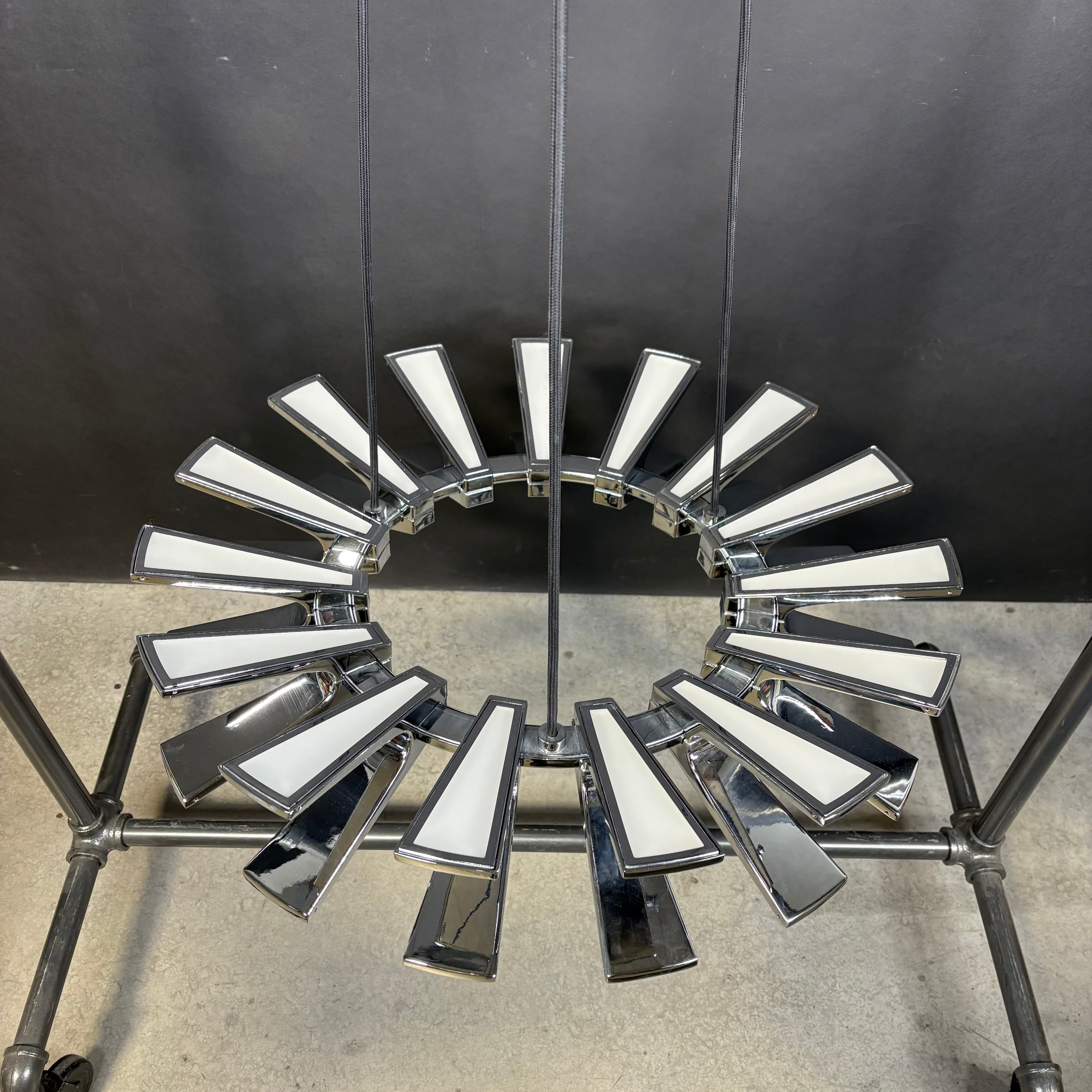 Blackjack Lighting Wedge 24 Light LED Chrome Suspension Chandelier 26” Diameter x 45”