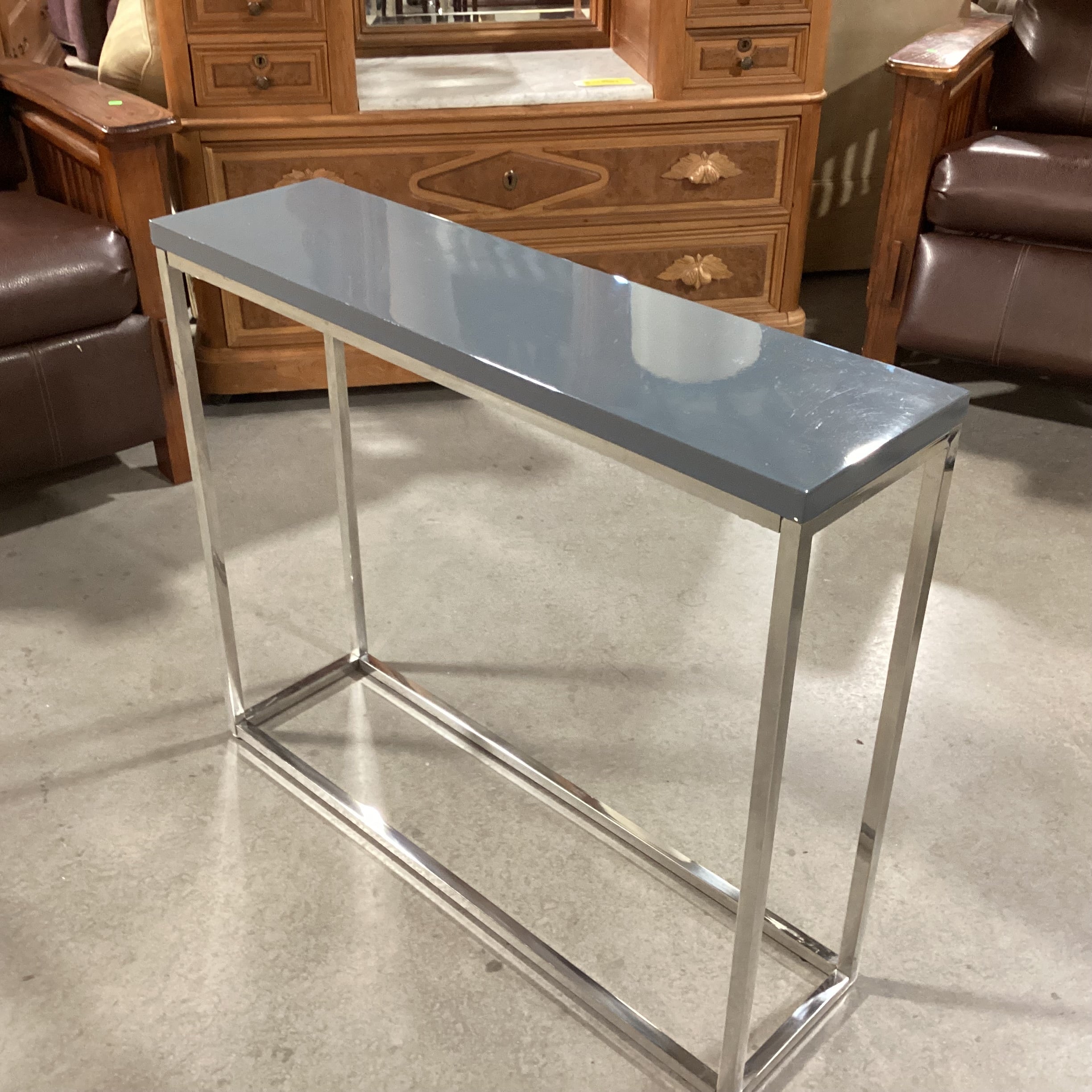 Grey Lacquer Laminate & Chrome Sofa Table 35.5"x 10"x 30"