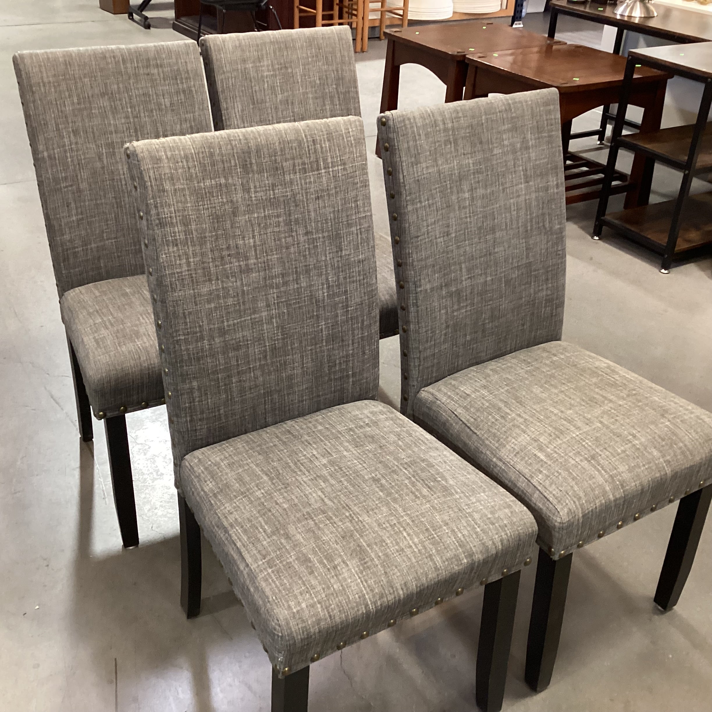 SET of 4 Charcoal Woven Nailhead & Black Wood Legs Dining Chairs 19"x 24"x 38"