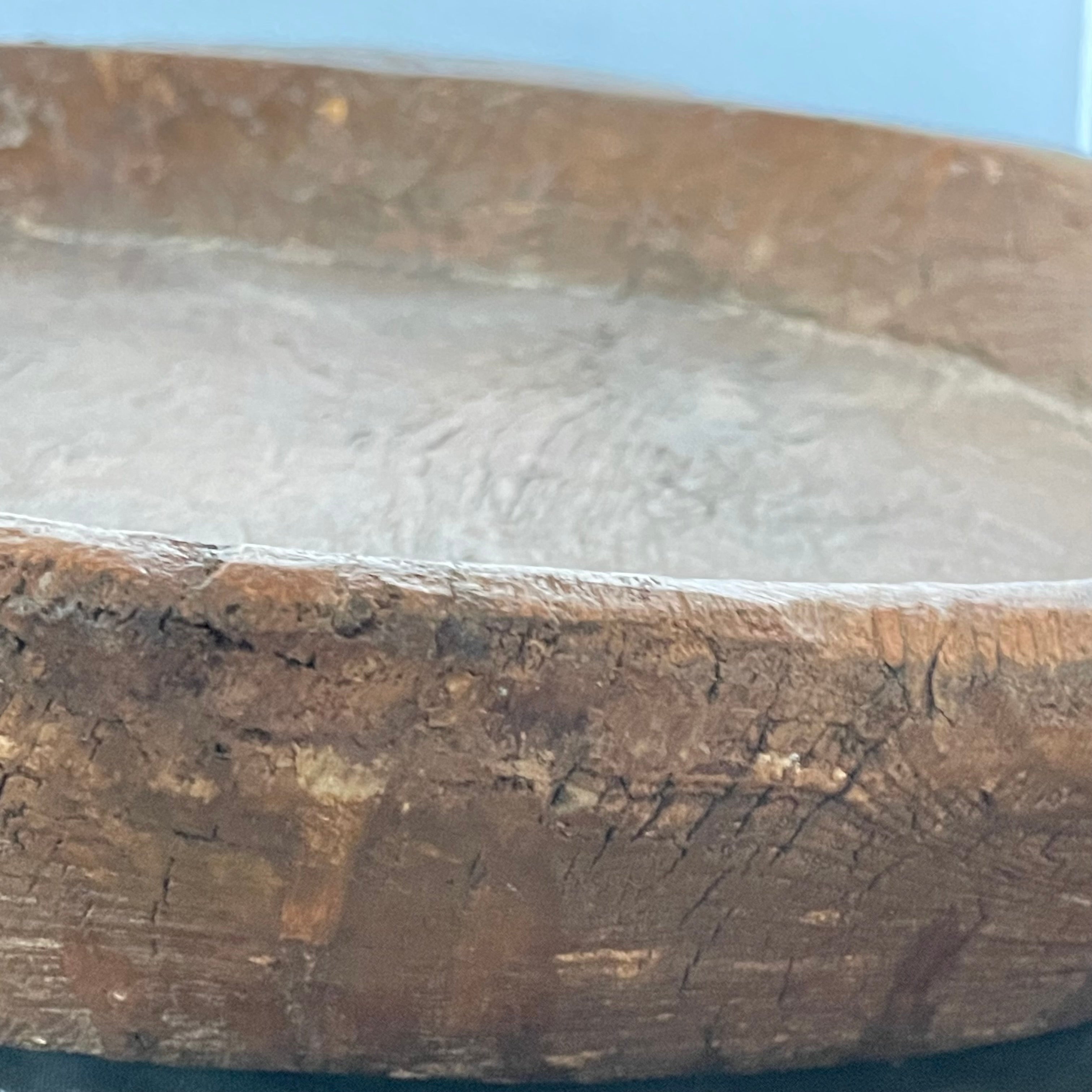 Antique Primitive Heavy Wooden Dough Bowl, 23.75"x 18"x 3.5"