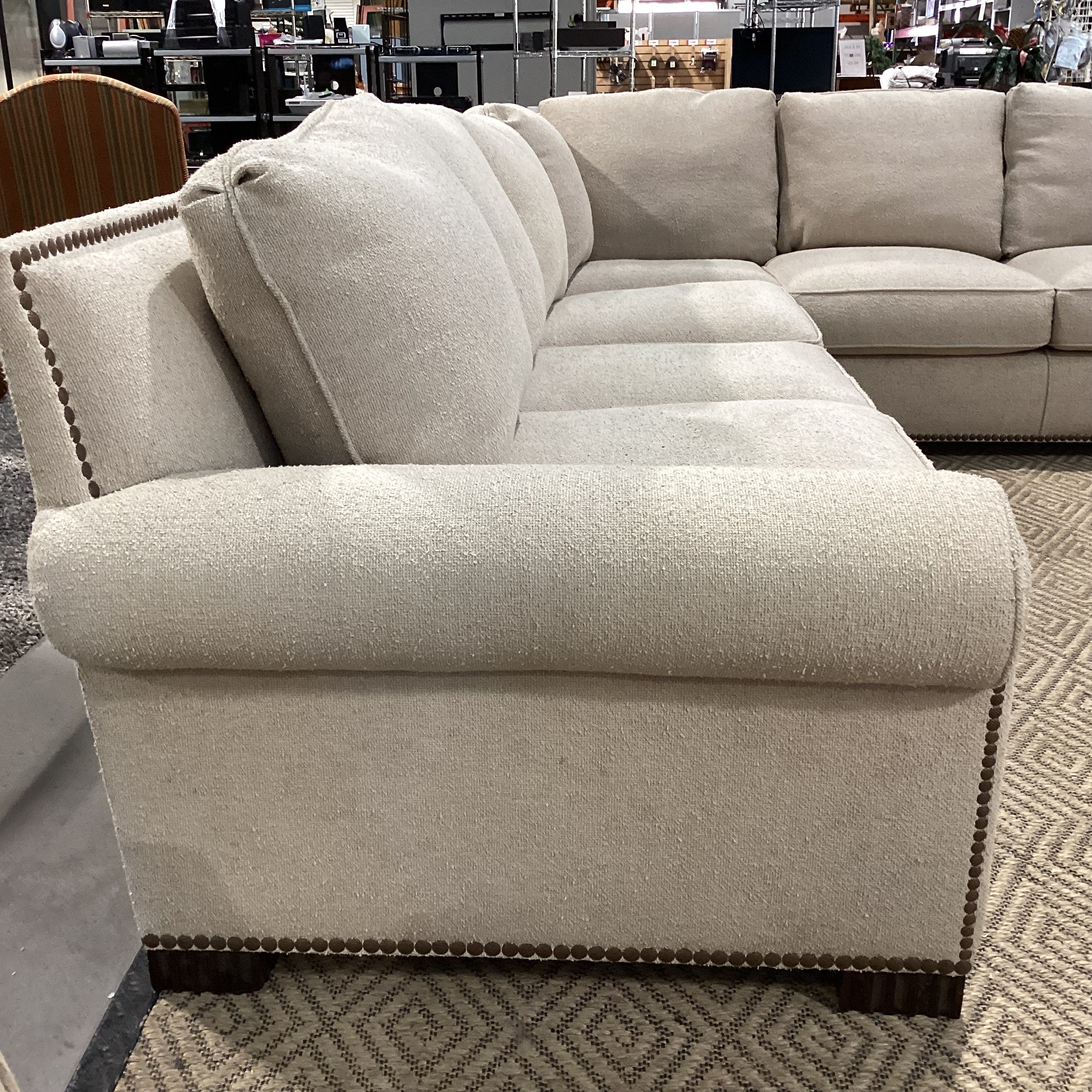 JJ Custom Cream Texture Woven Nailhead & Down Mix 2 Piece Sectional 138"x 138"x 2"x 36"