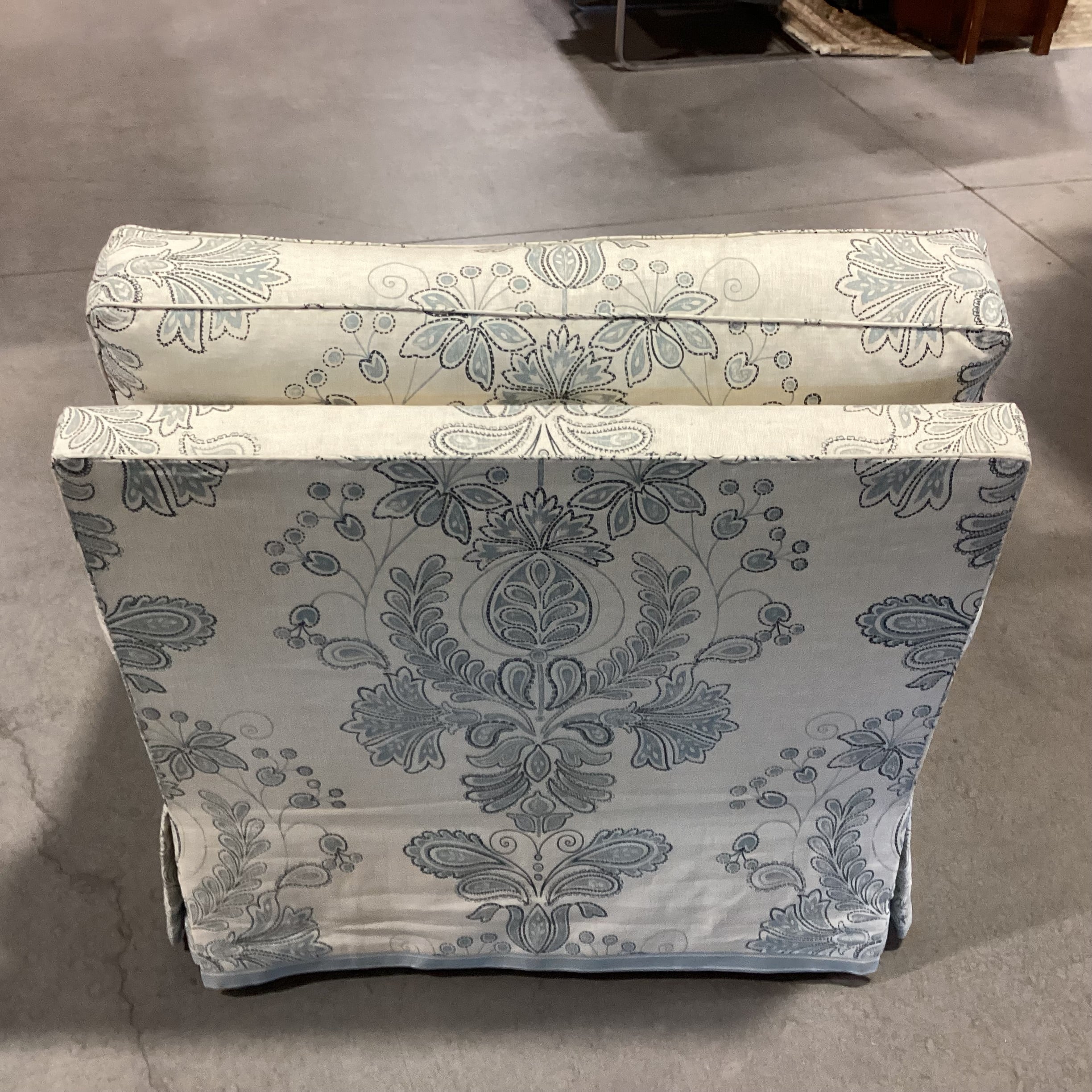 Custom Cream Blue Floral Linen Down Chair 33"x 33"x 28"