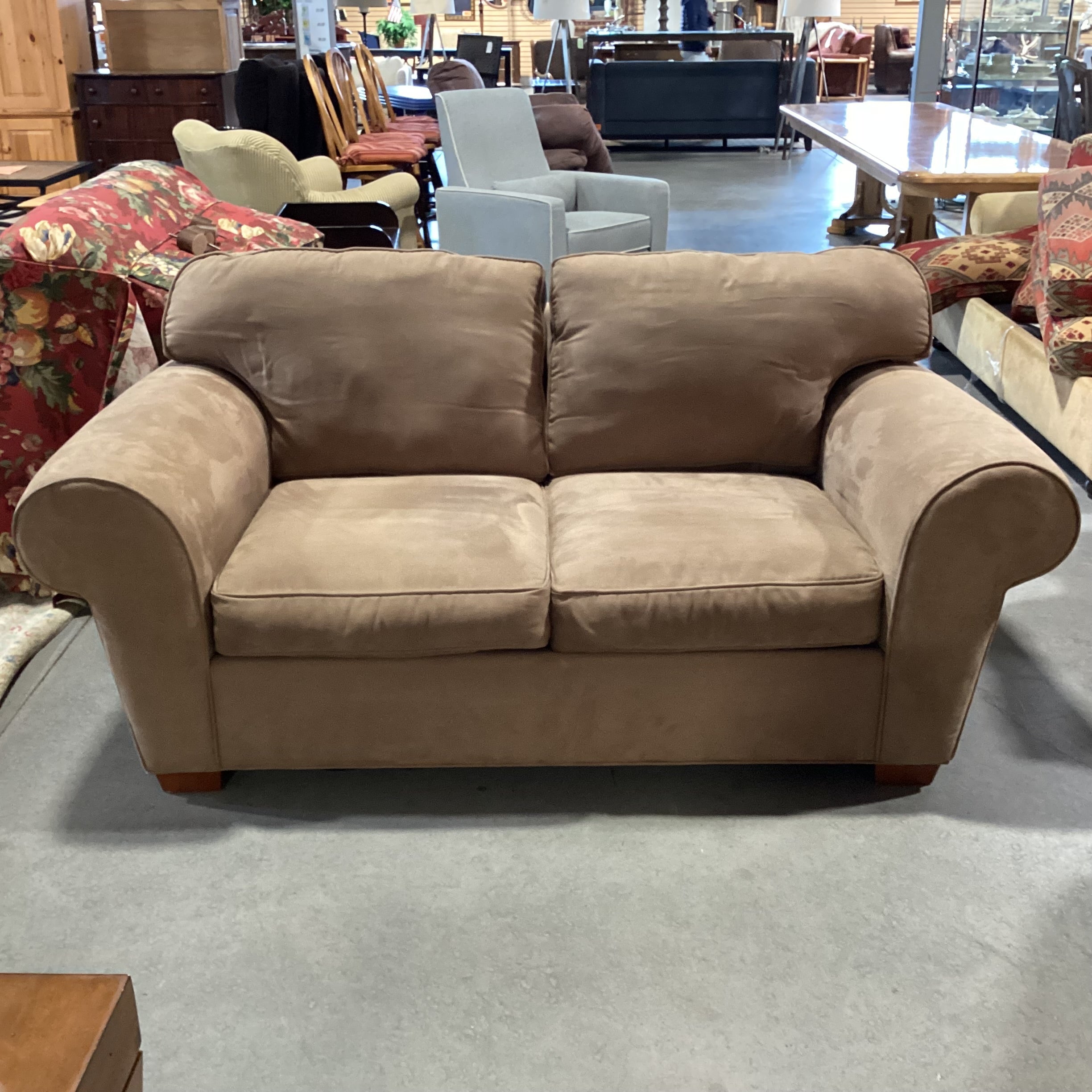 HM Richards Light Brown Ultra Suede Loveseat Sofa 74"x 40"x 29"