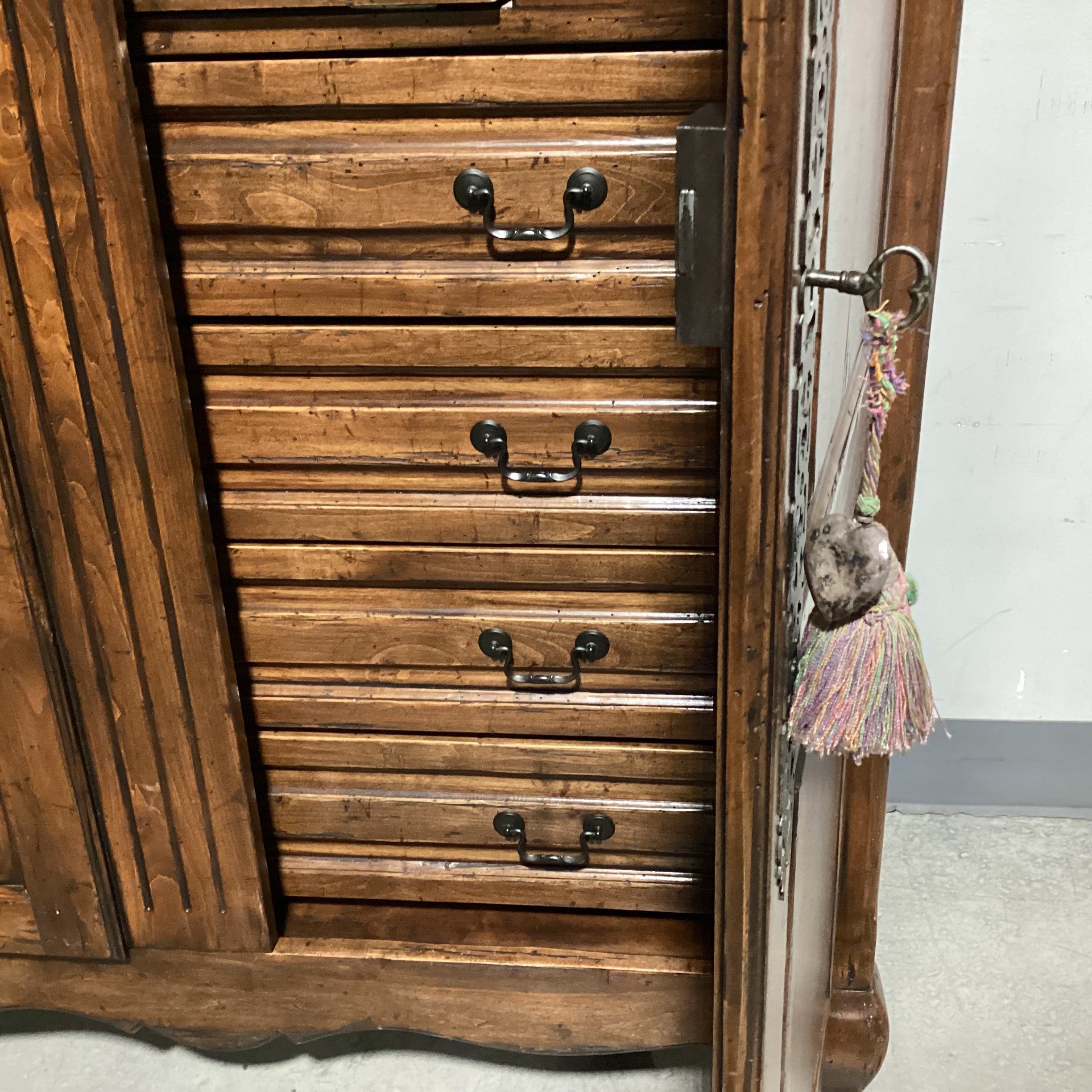 Dark Distressed Finish 2 Door 4 Drawer Armoire 59"x 26"x 85"