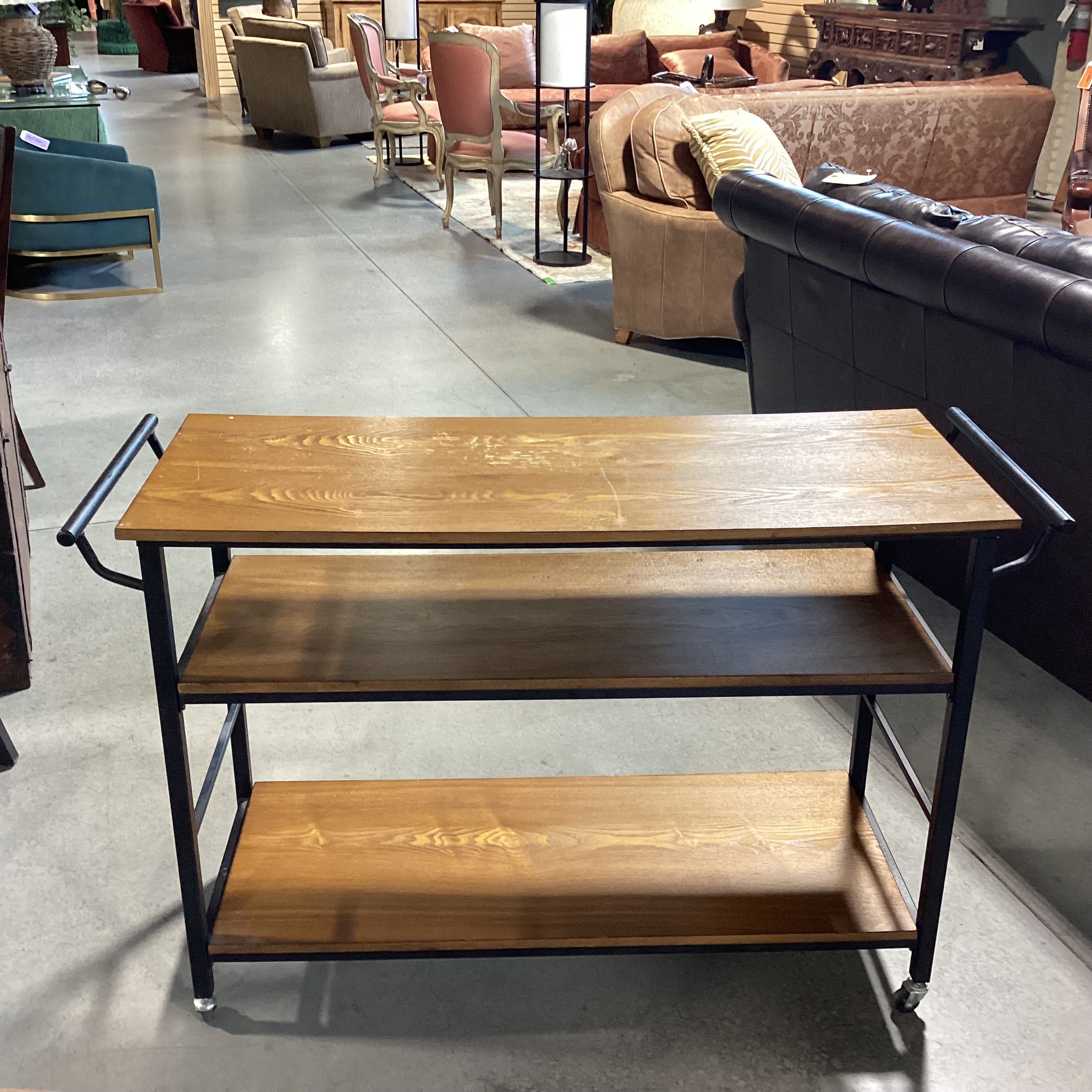 Metal & Wood Shelves on Casters Bar Cart Buffet 49"x 18"x 32"