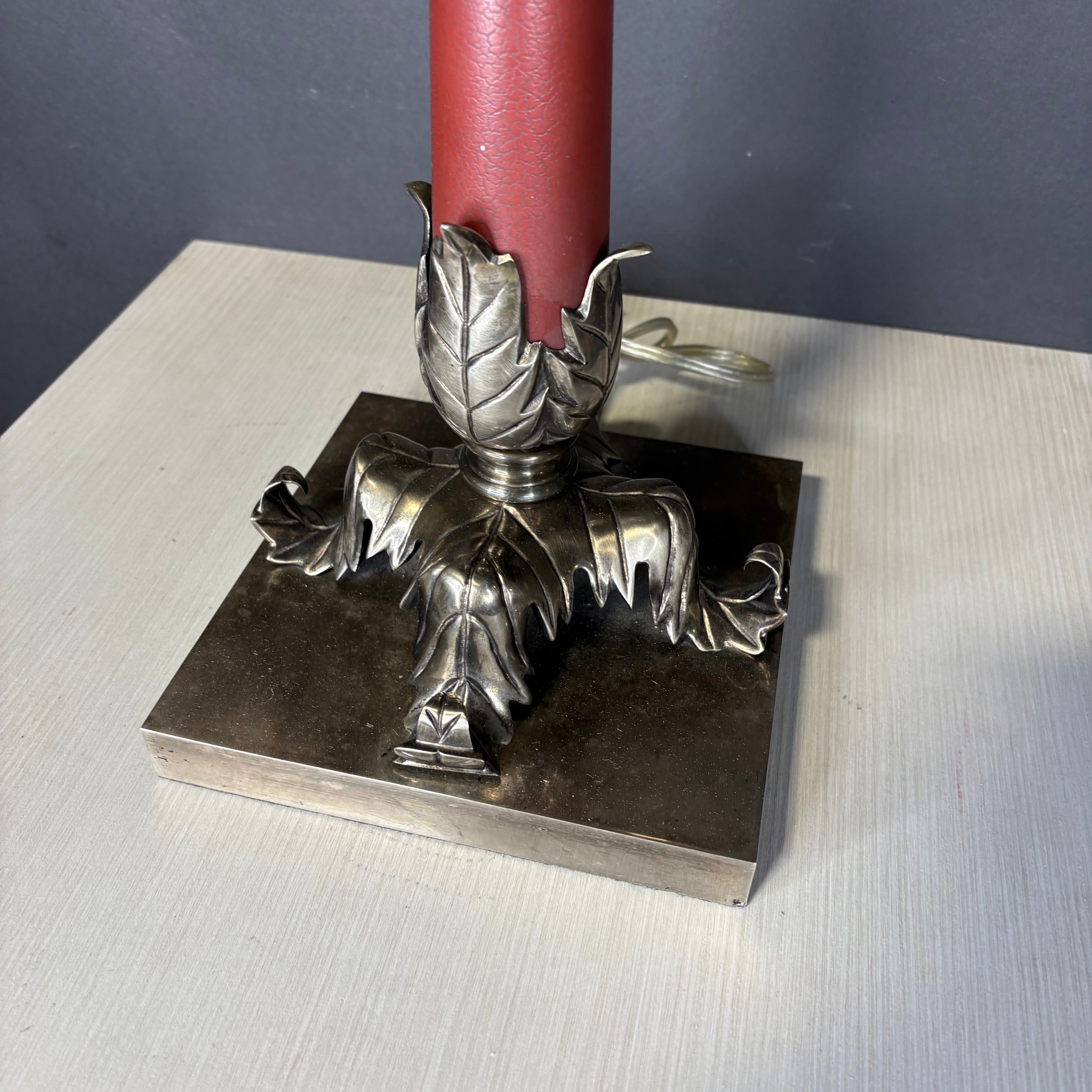 Vintage Chapman 2-Light Silver and Red Metal Table Lamp 15” Diameter @ Shade x 36”